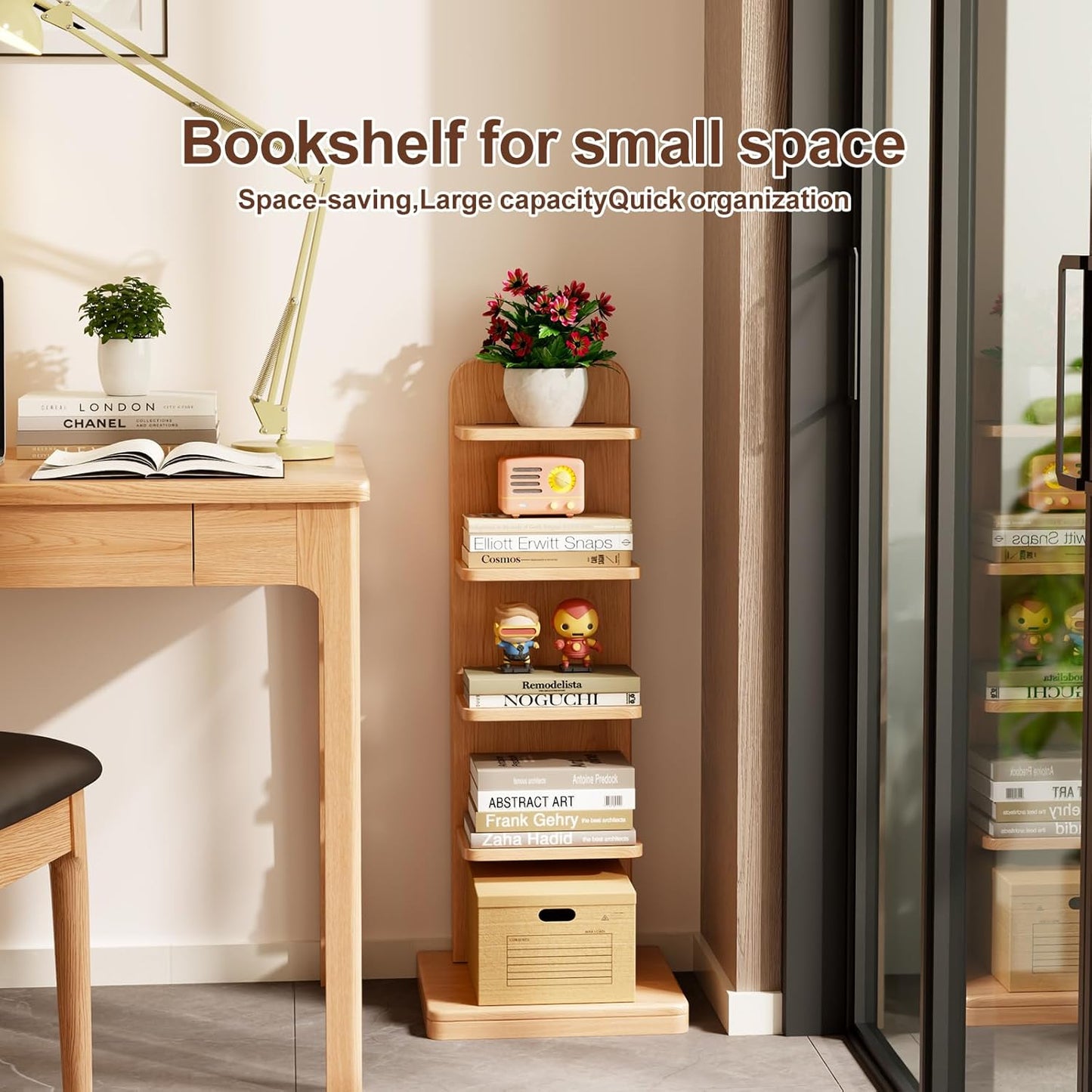 WoodsWhisper Soild Wood Narrow Book Shelf, 5 Shelf Small Space Bookshelf, Corner Ladder Bookshelf, Standing Bookcase for Living Room, Office, Study, Entryway