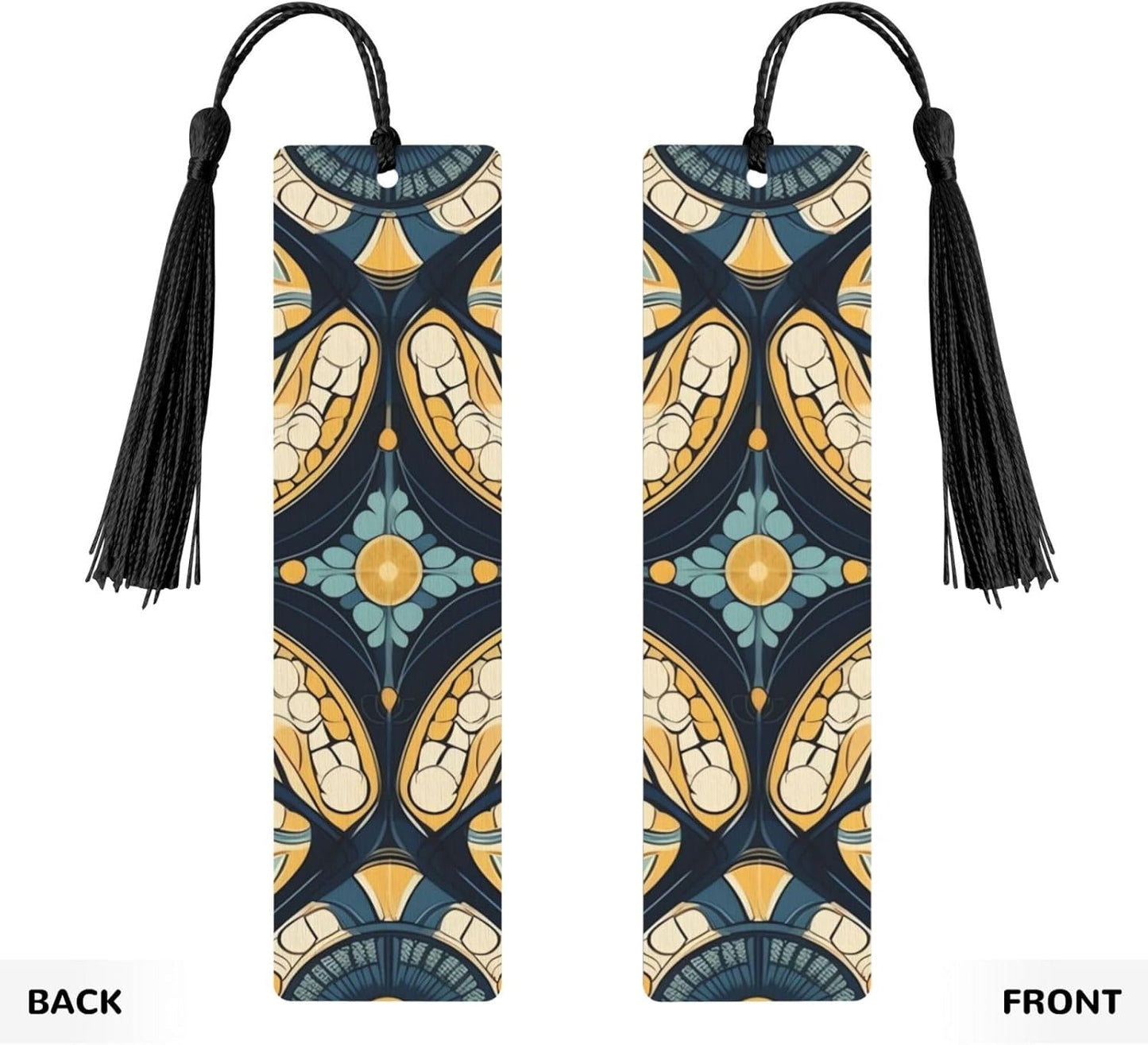 Oblate Pattern Bookmarks Gifts for Women Men, Wooden Bookmarks for Book Lovers, Vintage Book Marks Ornaments with Tassel, Unique Personalized Reading Page Markers Black