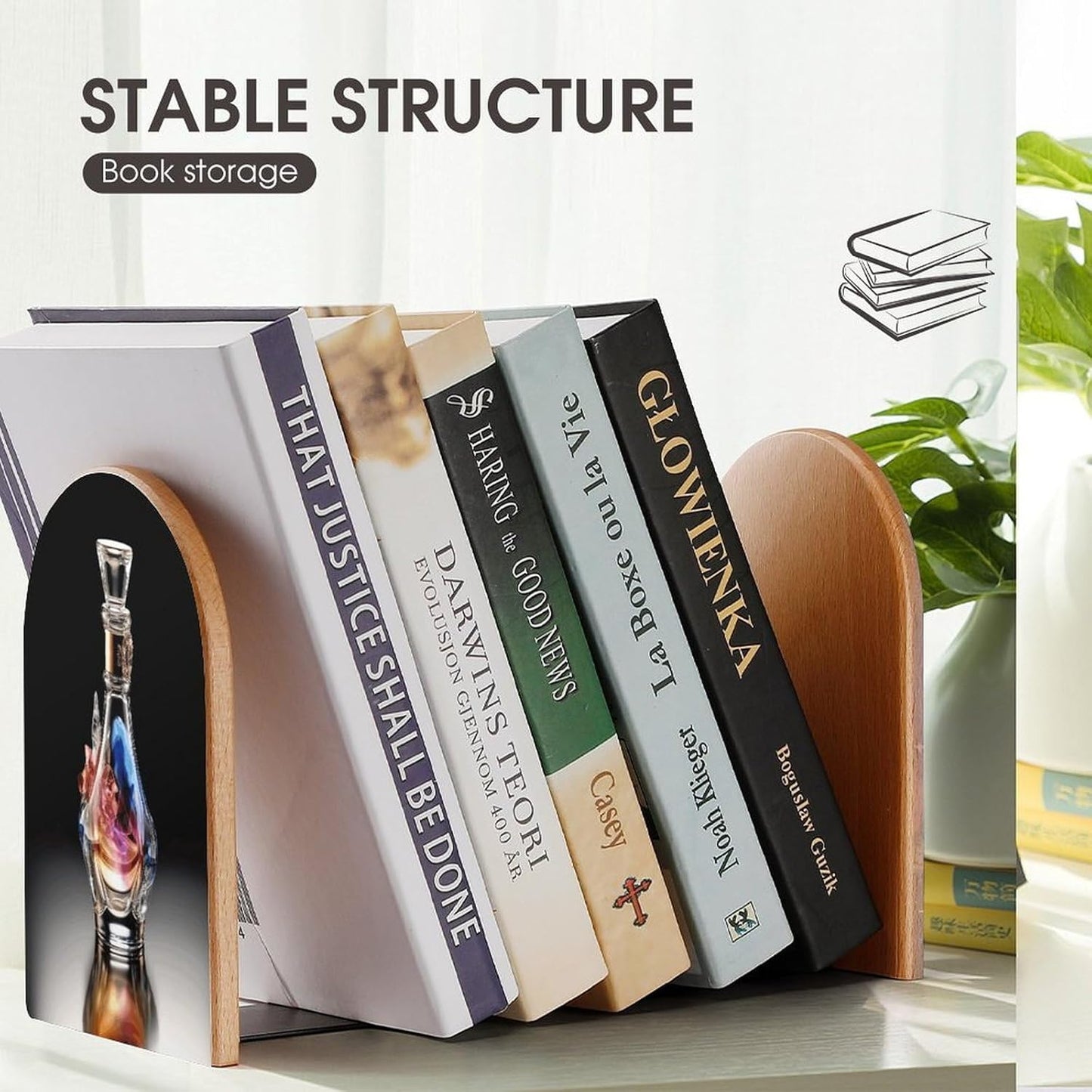 Perfume Bottle Bookend for Shelves Wooden Book End Large Size Sturdy Book Holders Stoppers with Metal Base for Bookshelves Slick Decorative Bookends Stands