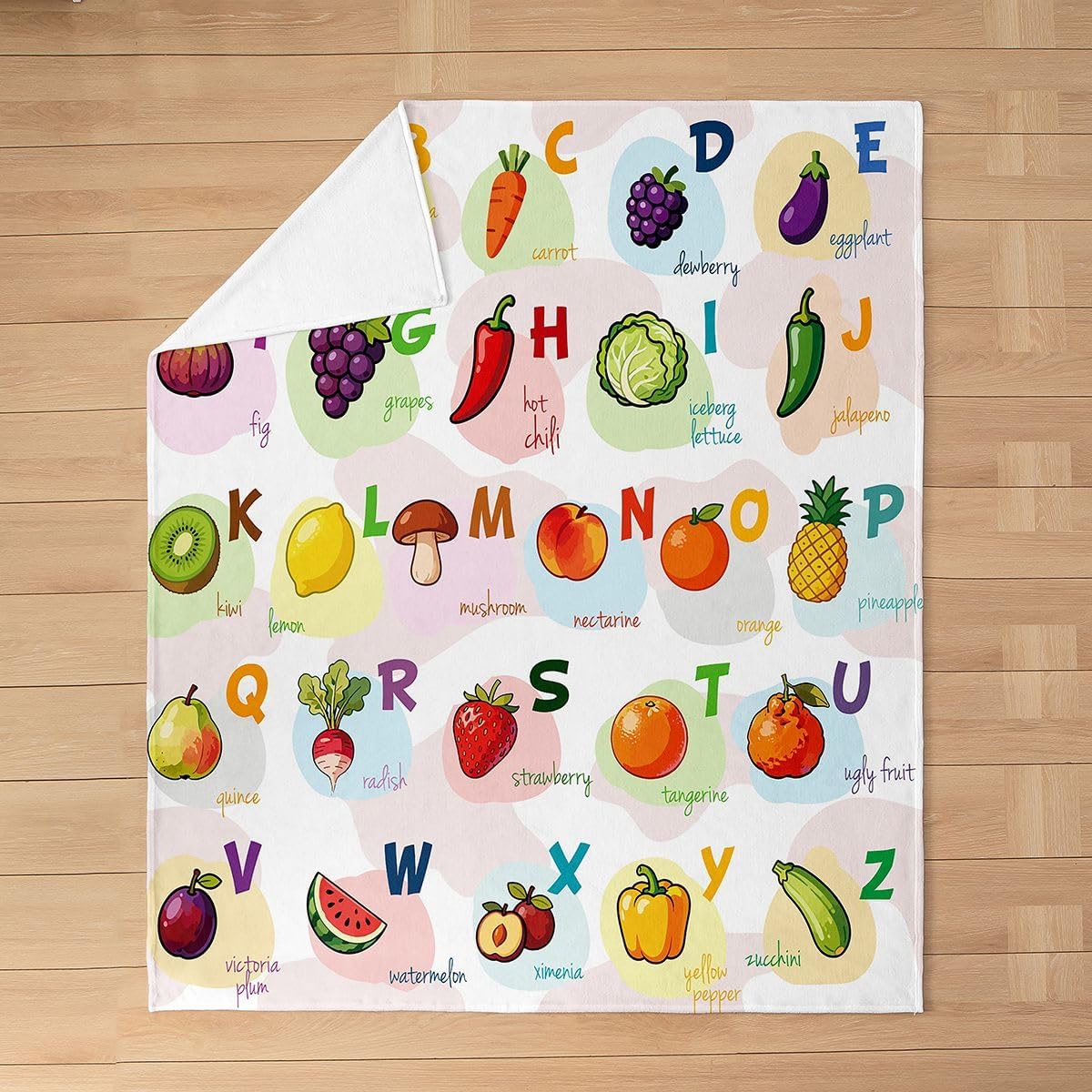 Toddlers ABC Plush Throw Blanket, Twin 60"x80" Kids ABC Alphabet Flannel Fleece Blanket for Boys Teens Vegetables and Fruits All Season,Bed Blanket Breathable Kawaii Cute Room Decor Quilt Cover