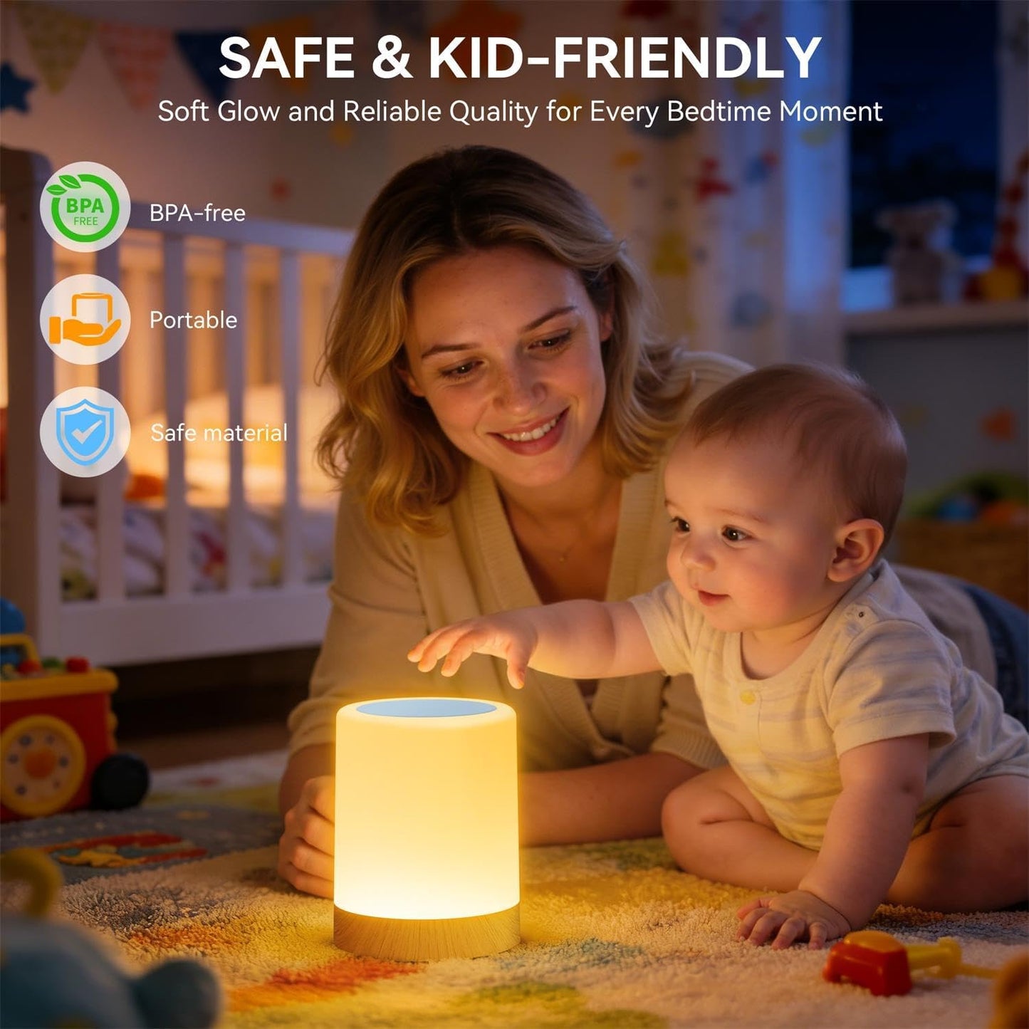 Auxmir LED Night Light Bedside Lamp Touch and Remote Control Dimmable Tabletop 13 Colors Changing 5 Brightness Adjustable Rechargeable Portable Lamp for Baby Kids Bedroom Living Room Outdoor Camping