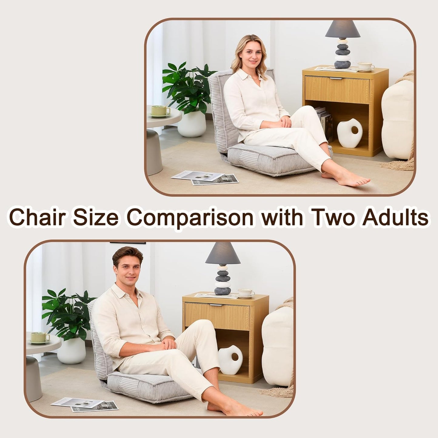 Adjustable Floor Chair with Back Support, 6-Position, Folding Meditation Chair, Floor Sofa Chairs for Adults, Comfy Accent Chairs for Reading, Gaming, Living Room, Bedroom, Light Grey