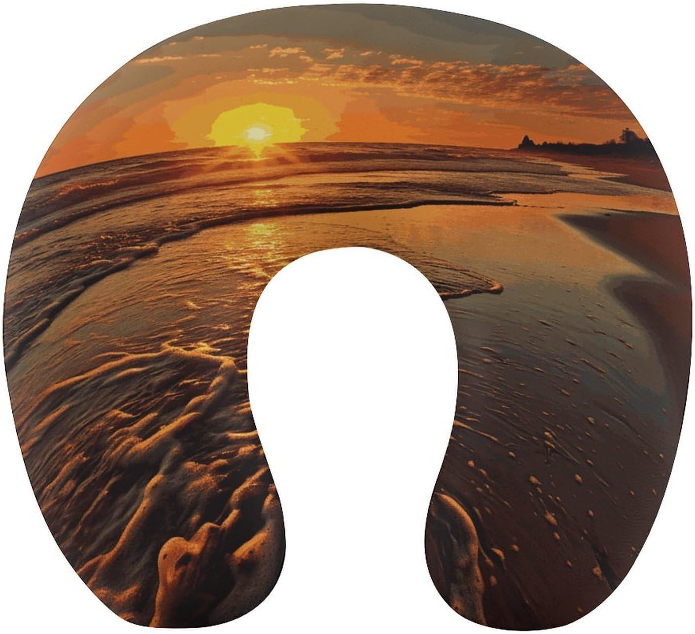 Orange Sunrise Beach Neck Pillow Memory Foam U Shaped Pillows Portable Pillows for Shoulder Travel Head Support Pillow with Concealed Zipper for Airplane Car Home Office