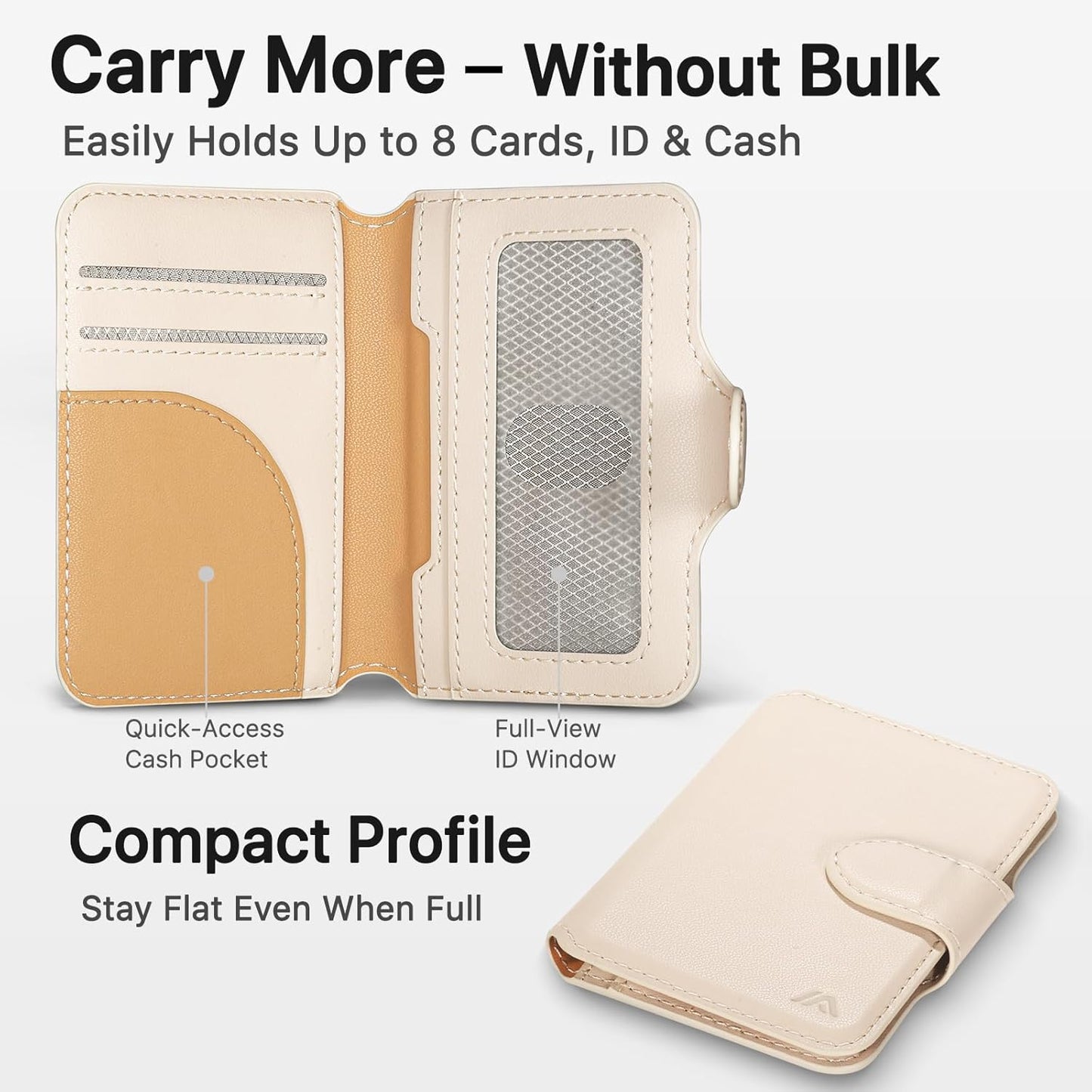 for MagSafe Wallet, Magnetic Phone Wallet RFID Blocking, Slim 5-8 Card Holder with Cash Slot & Clear ID Window, Minimalist Mag Safe Wallets for iPhone 17/16/15/14/13/12 Series, Oatmeal Beige