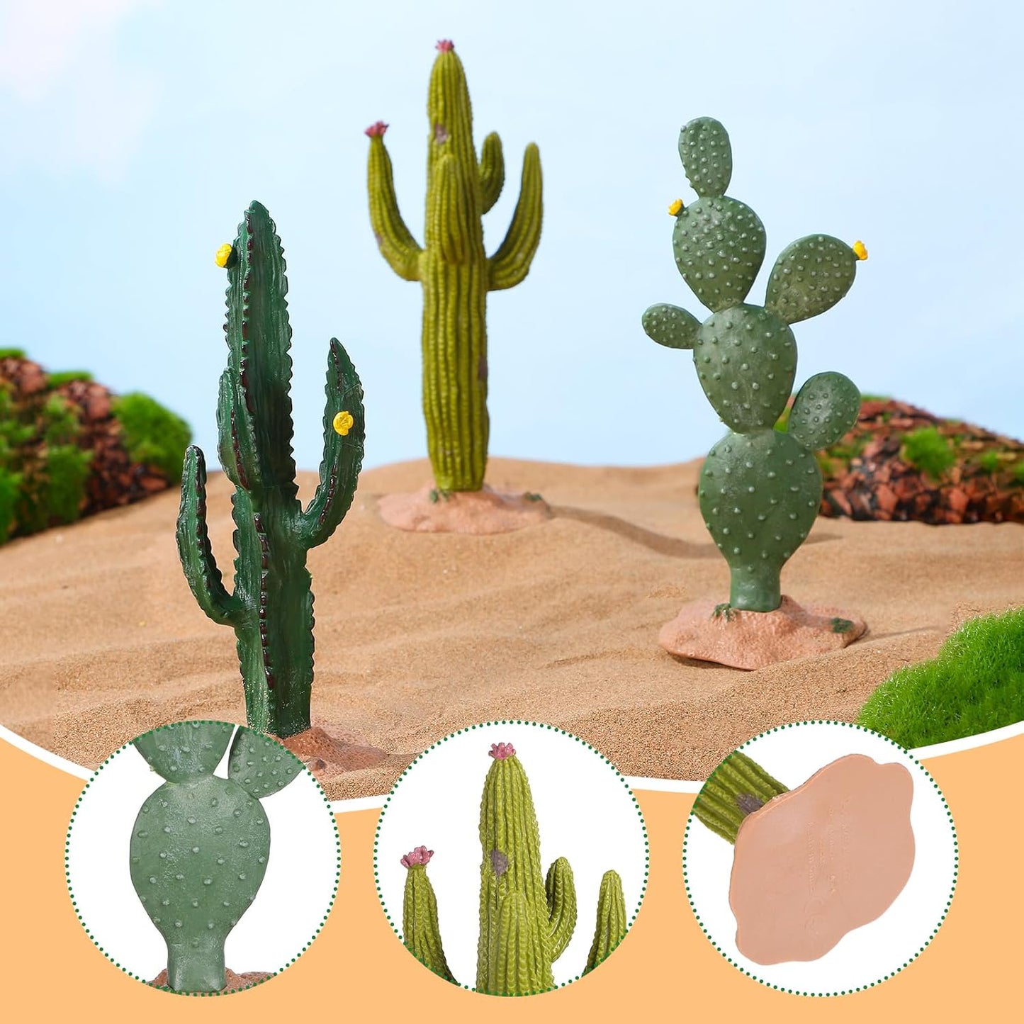 ARTIBETTER 3pcs Artificial Simulated Cactus Artificial Sand Decor Faux Succulent Decor Fake Cacti Plants Table Ornament Centerpieces for Home Office Decoration