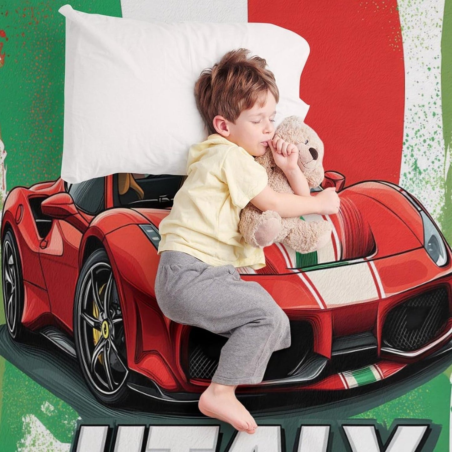 Funny Italian Sportscar Throw Blanket for Couch Bed Plush Cozy Fuzzy Flannel Blanket for All Season 66"x90"