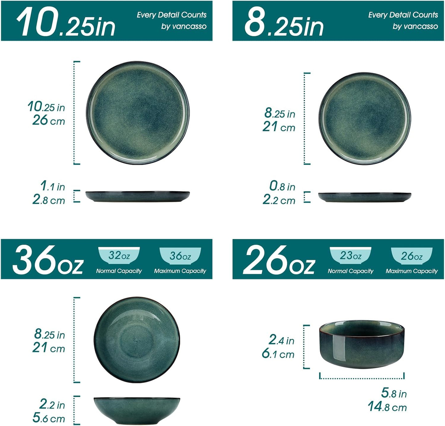 vancasso Starry Plates and Bowls Sets for 6, 24 Pieces Dinnerware Sets, Green Reactive Glaze Dishes Sets for Kitchen, Scratch Resistant Stoneware Dishes Set, Dishwasher and Microwave Safe