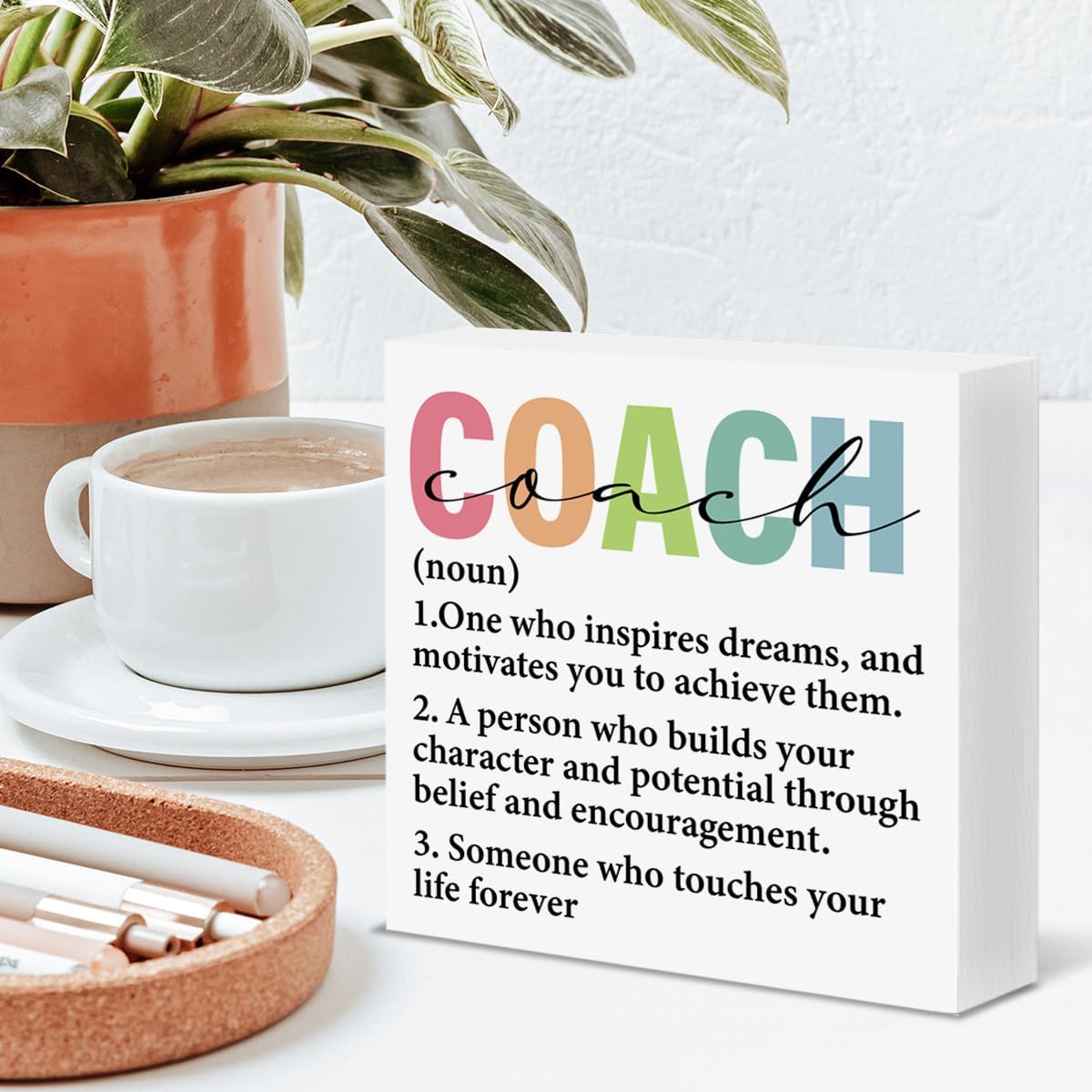 Coach Gifts for Women, Gifts for Volleyball Cheer Dance Coach Definition Wood Block Sign Home Office Desk Shelf Decor