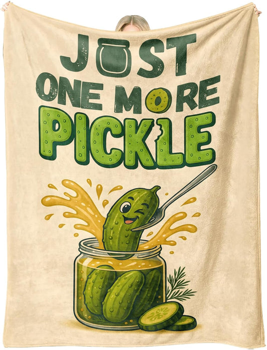 Just One More Pickle Throw Blanket 50 x 60 Inch, Cute Food Pun Gag Gift for Pickles Lovers, Cozy Couch Bed Dorm Decor, Birthday Christmas White Elephant Housewarming (Pickle)