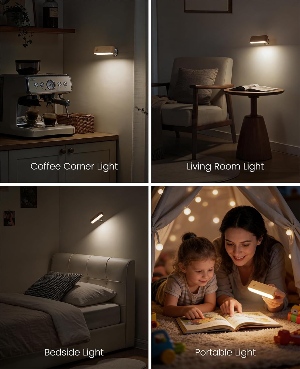 Wood LED Wall Sconce, Magnetic 360° Rotatable Wall Mounted Night Light & Reading Light, Small Rechargeable Battery Powered Bedside Wall Lamp for Bedroom, Living Room, Beech Wood
