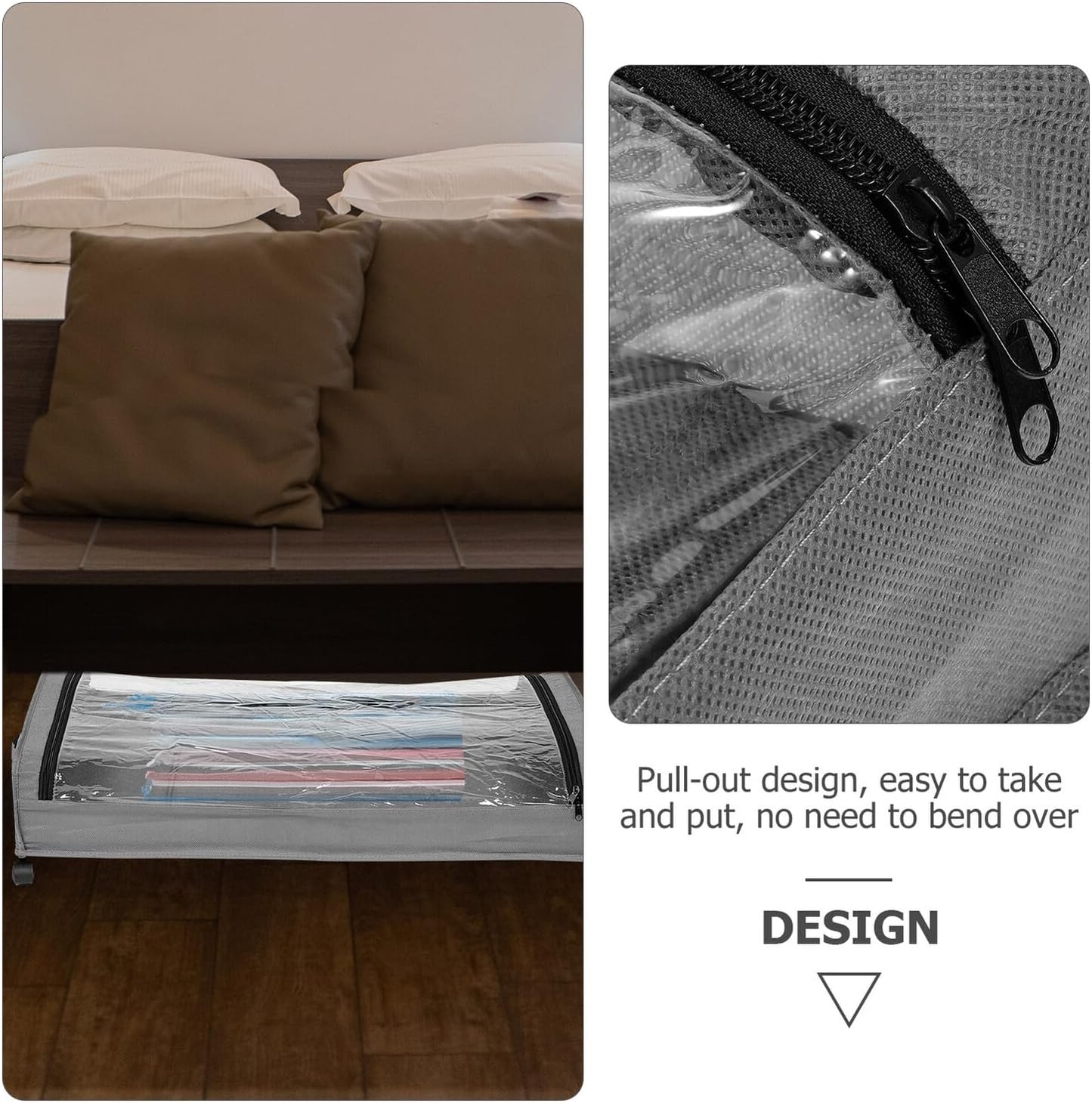 FAVOMOTO Bed Storage Organizer with Wheels, Grey Metal Rolling Clothes and Shoe Storage Rack with Fabric Cover Base for Bedroom Space Saving