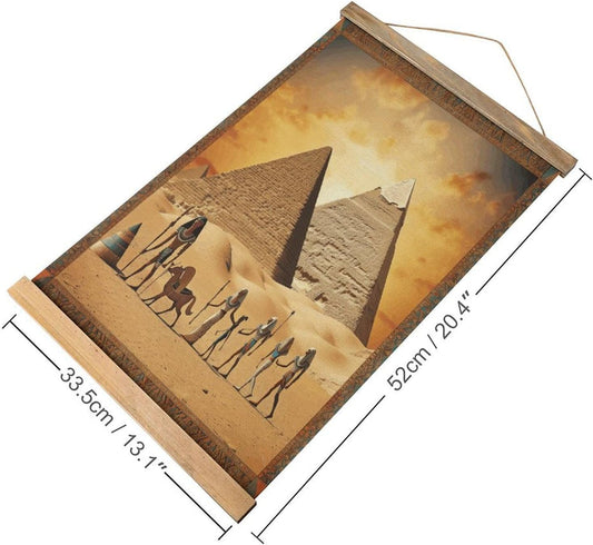 Vintage Ancient Egypt Poster with Wooden Frame Personalized Linen Hanging Scroll Painting Rustic Wall Hanging Illustrative Modern Artwork Decor for Home Living Room Bedroom Office