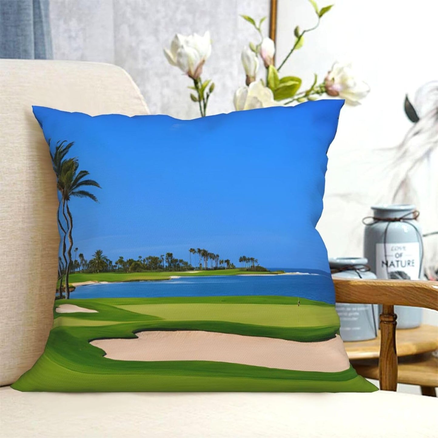 All-Season Square Pillow Covers 18"X18", Golf Course, Decorative Throw Pillow Covers for Sofa Bed Couch, Hidden Zipper Cushion Cover, Square Lumbar & Accent Pillowcases for Home Decor