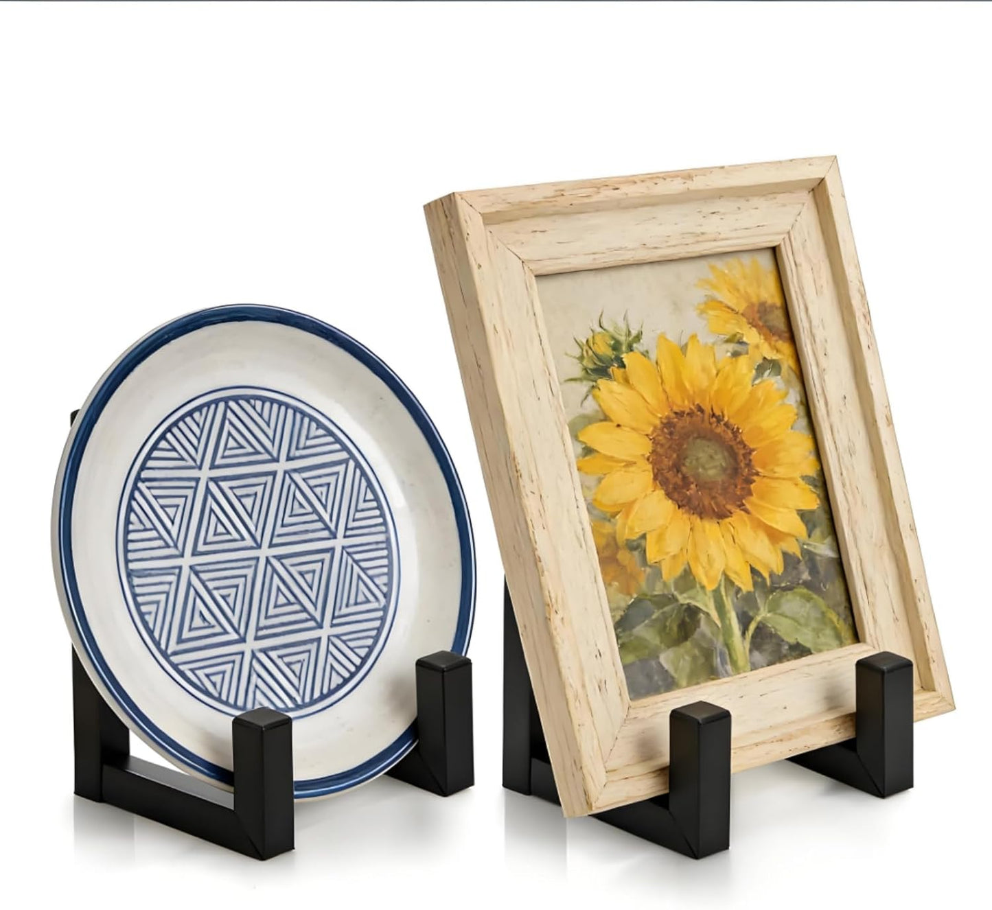 2 Pack Large Plate Stands, 8" Tall Picture Stands for Display, Industrial-Style Metal Wall Mount Photo Frame Holders, Heavy Duty Black Tabletop Easels for Pictures, Books, Platters, Artworks