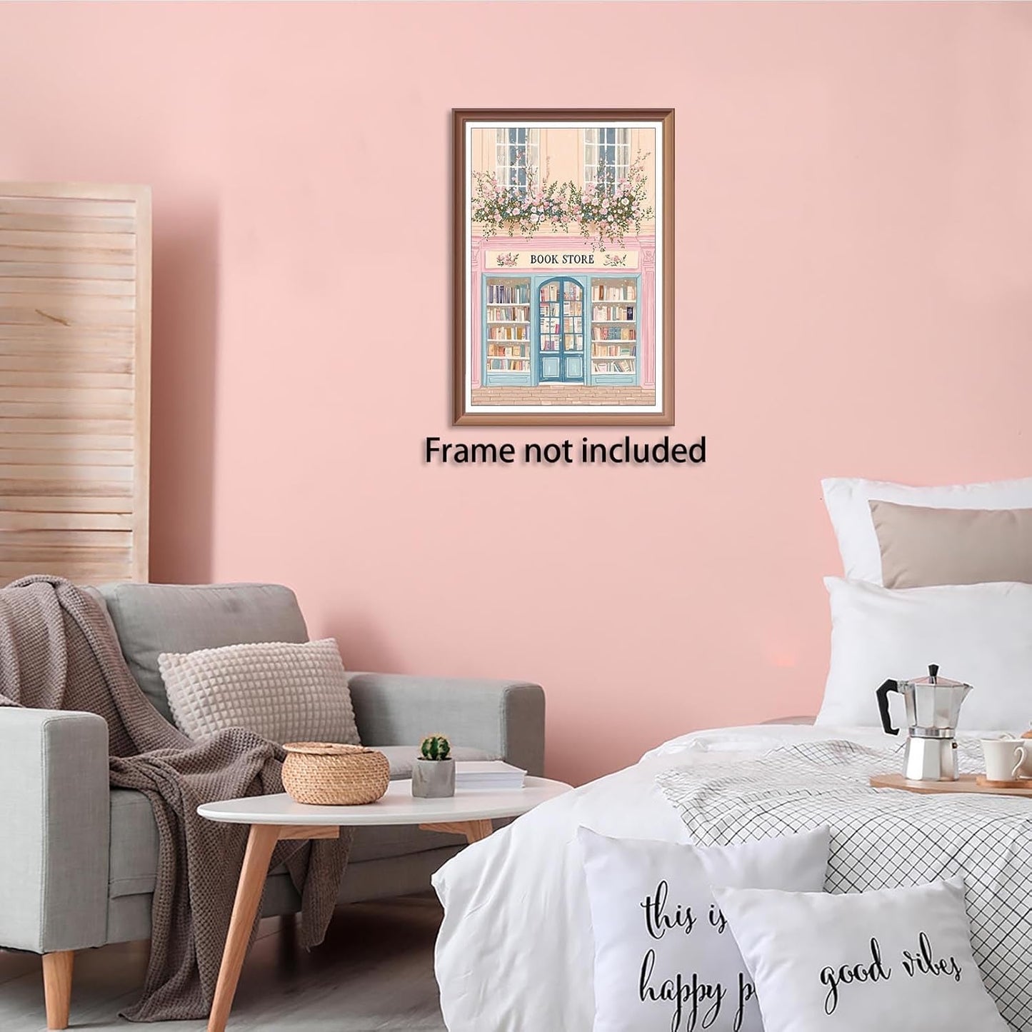 Trendy Charming Bookish Book Store Posters Colorful Pink Floral Literary Canvas Wall Art Preppy Reading Aesthetic Prints Painting For Home Bedroom Dorm Wall Decor 12x16in Unframed
