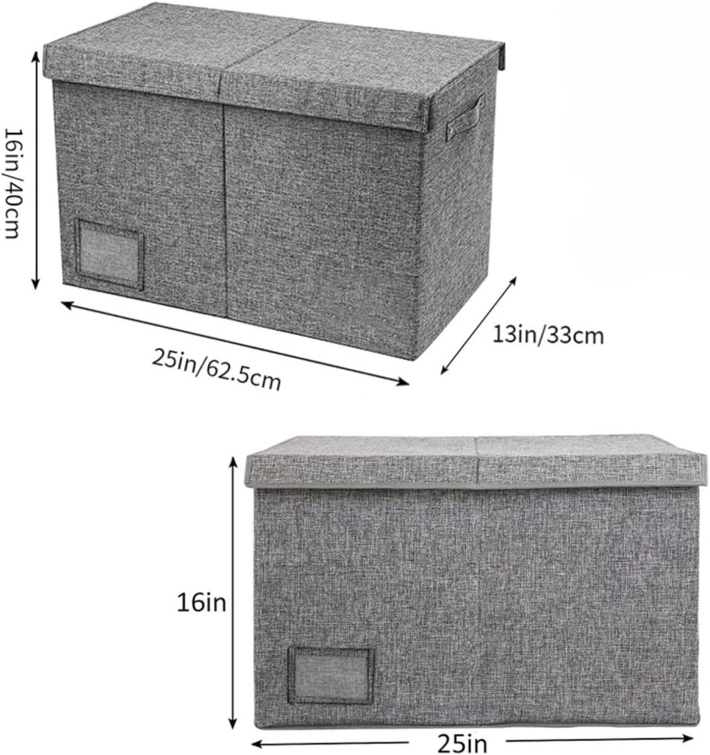 PandaEar Large Toy Storage Box with Lid, Collapsible Organizer Chest Bin Basket for Kids, Boys, Girls, Playroom, Nursery, Bedroom, Closet, 25"x13"x16" (Gray)