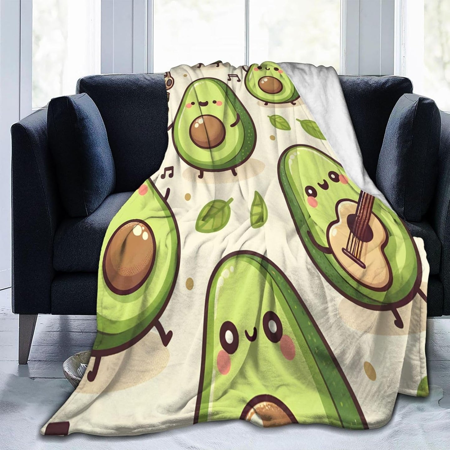 Cute Funny Avocado Fruit Blanket Throw Gifts for Kids Women Men Cartoon Music Flannel Blankets Soft Fuzzy Lightweight for Home Decor Couch Bed Sofa 60x50 Inches