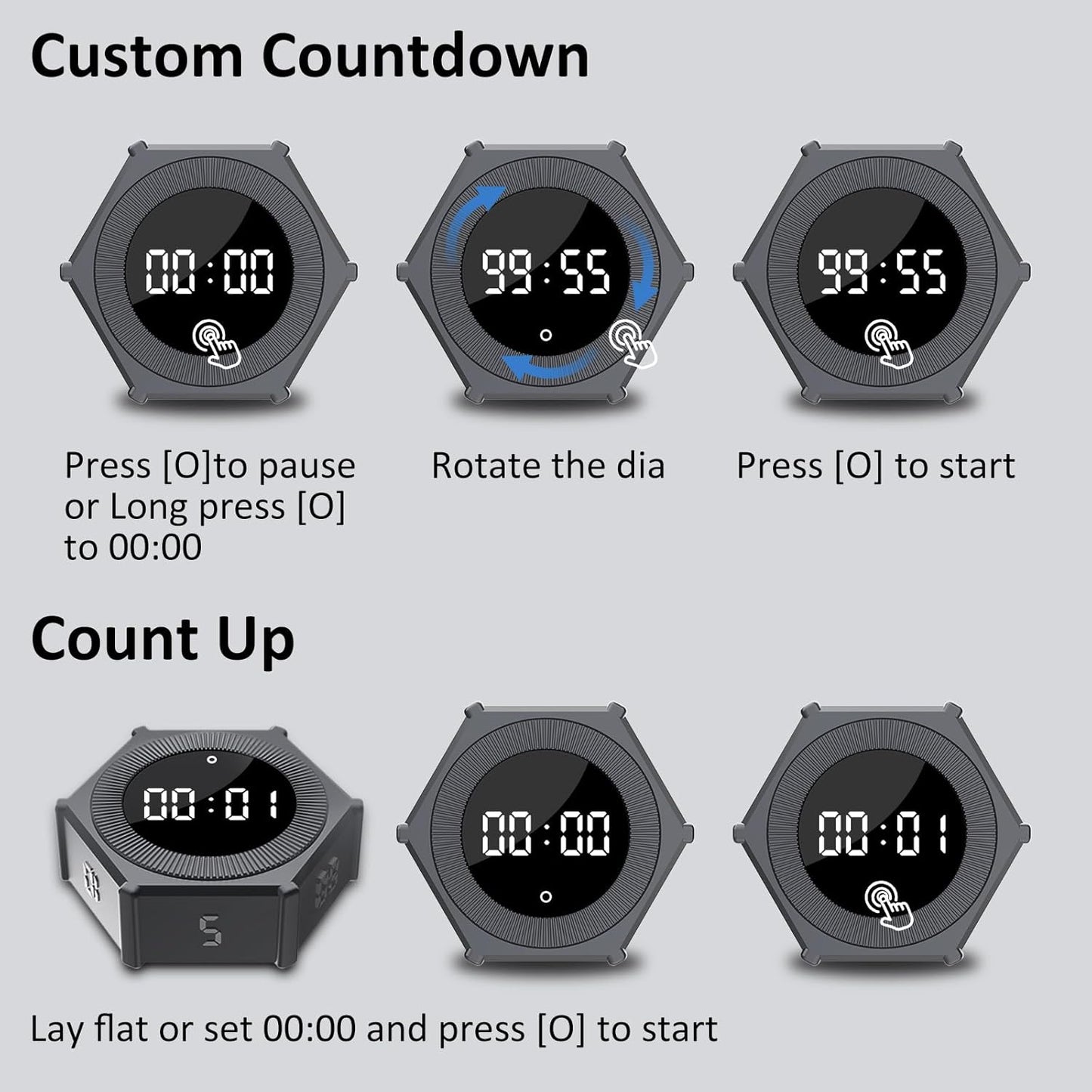 Pomodoro Timer with Gravity Rotation, 99 Minutes Desk Productivity Timer, Countdown & Countup Focus Time Management Tool for Kitchen, Work, Study, Adjustable Sound & Brightness, Magnetic Pad Back.