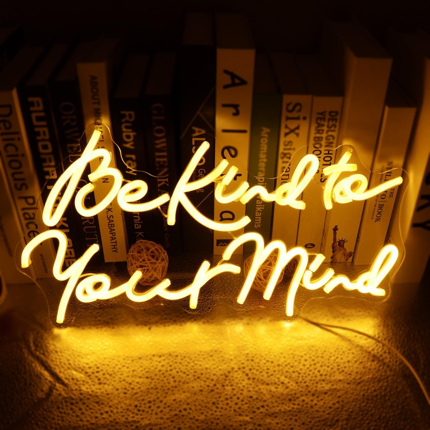 Be kind to Your Mind Neon LED Sign Hippie Letters Reusable Neon Lights for Wall Art Decor, Encouragement Gifts, Health Quote Lamp Light up Bedroom, Office, Home,Study, Reception Room