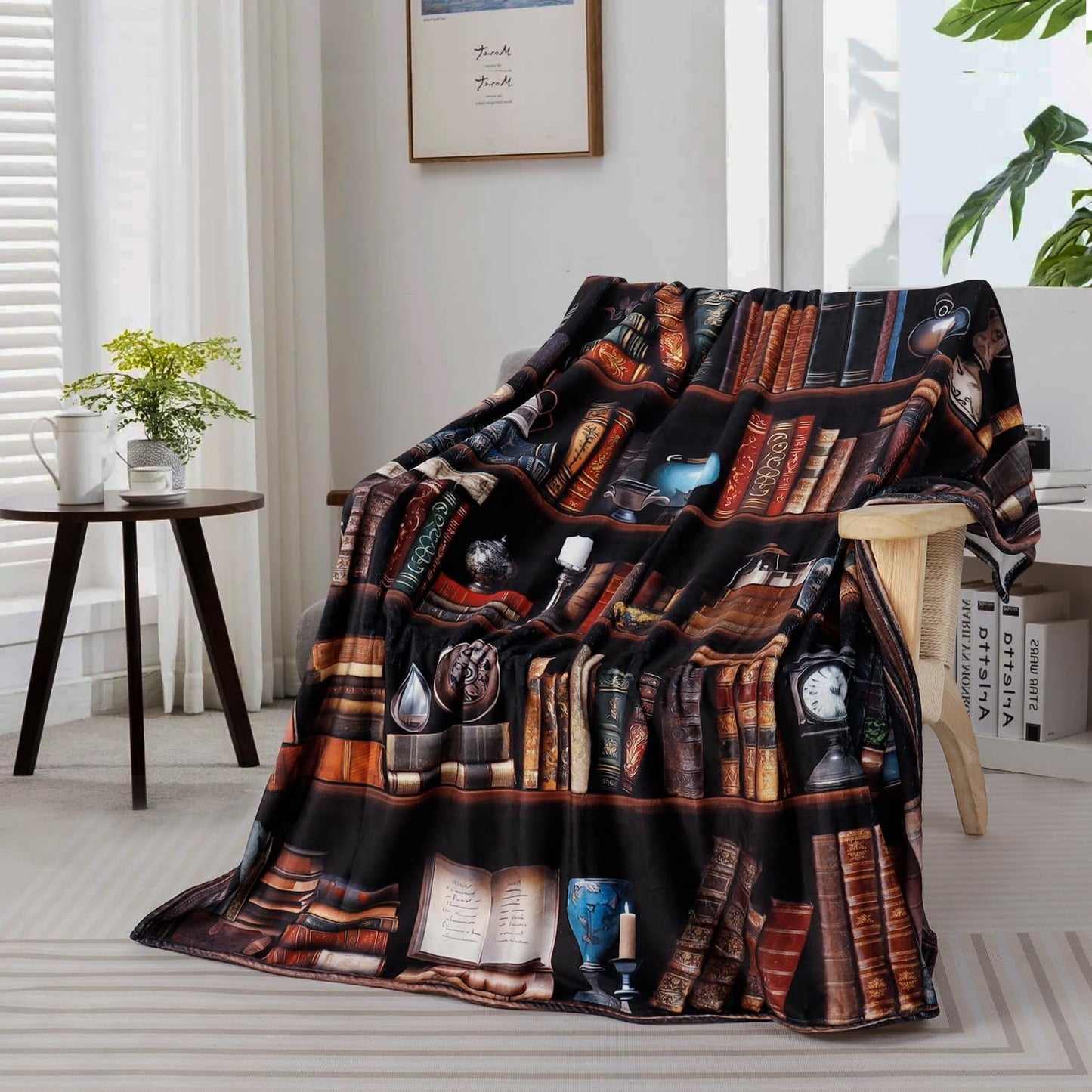 Vintage Bookshelf Throw Blanket Reading Book Blanket for Book Lovers Lightweight Warm Cozy Fuzzy Plush Flannel Blanket Library Bookcase Throw Blanket for Bed Chair Couch 50" X 60"