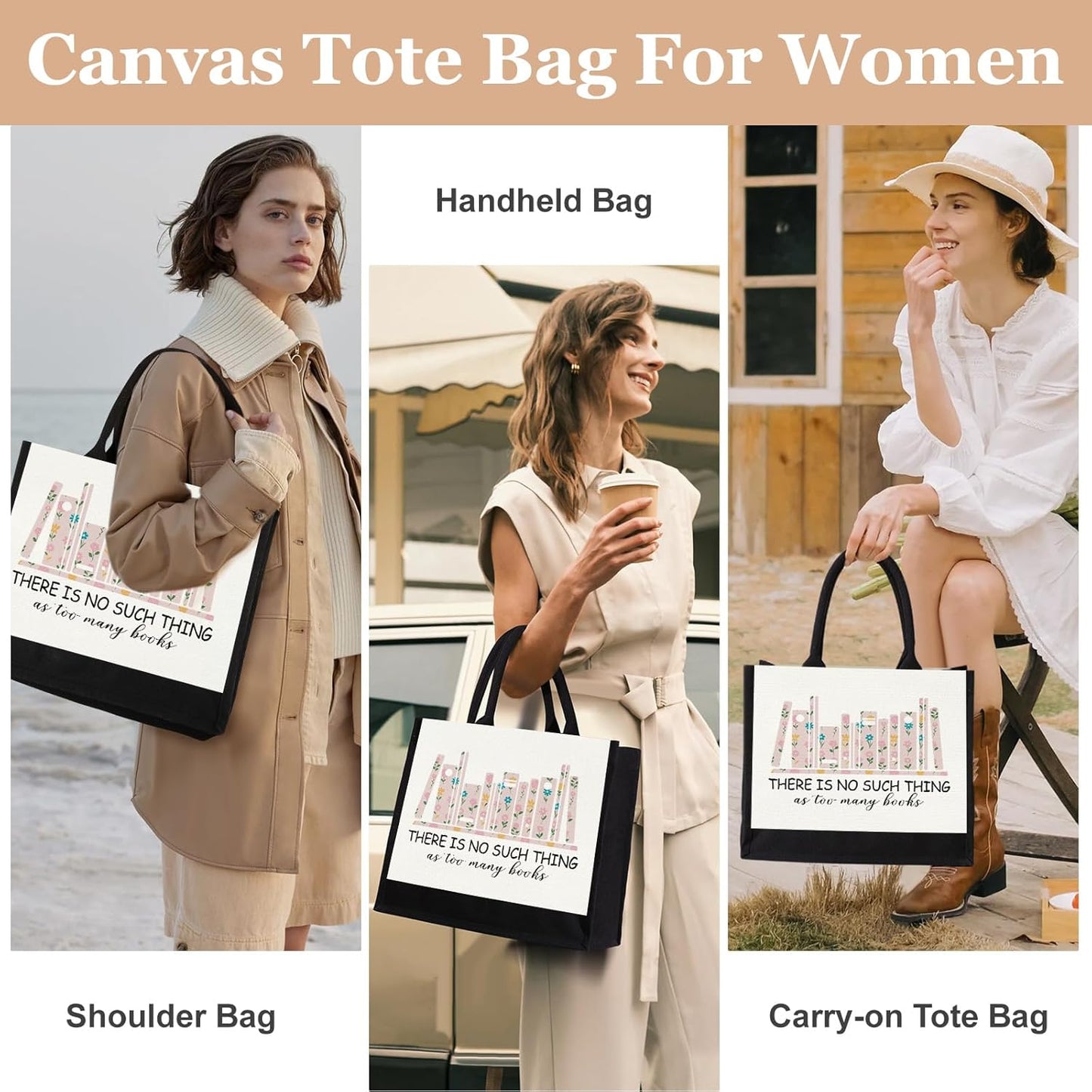 GevGuxLuo Canvas Tote Bag for Women, Cute Book Lover Gifts for Women, Book Lover Gifts Aesthetic Tote Bag Reusable Bag, Birthday Christmas Gift Bookish Gift for Reader Librarian Who Loves Books