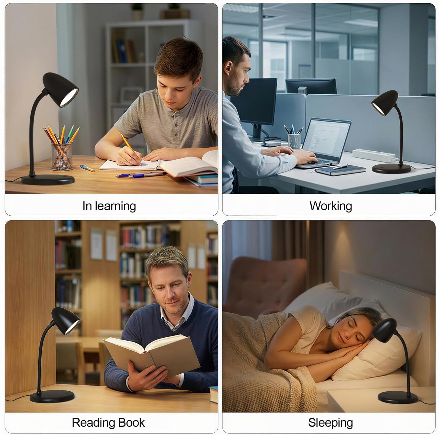 LED Desk Lamp for Home Office,3 Light Colors,Table Lamp,Dimmable Reading Light for Bedside Small Desk Lamp for College Dorm Room,Bedroom Desk Light,Black
