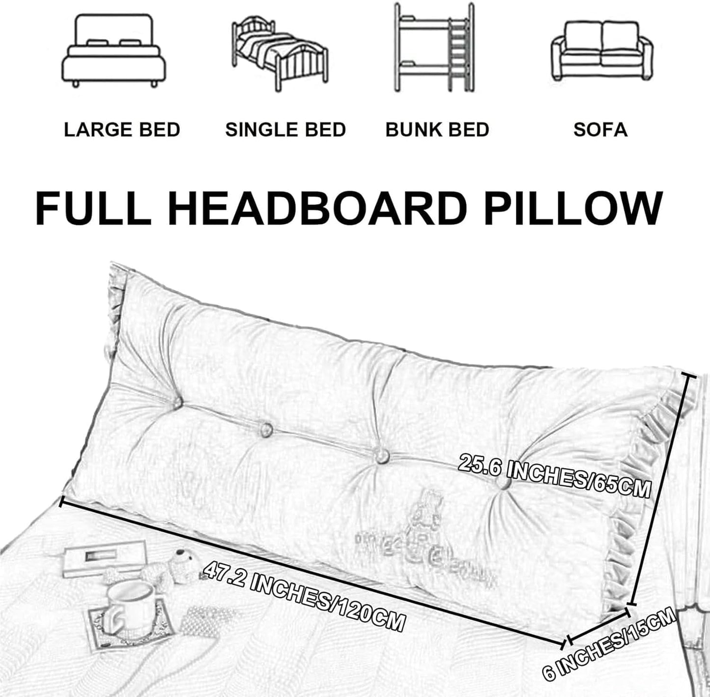 Reading Pillows Large Backrest Headboard Pillow Wedge Lumbar Rest Pillow,Long Pillow Bed Back Support Cushion Velvet Bolster for Dorm Room Day Bed