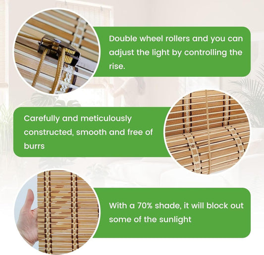 Bamboo Blinds Easy to Install Bamboo Shades for Indoor Windows Custom Sizes Roller Shades for Indoor Windows Roll Up Blinds Indoor Outdoor Patio, 32" W x 48" H