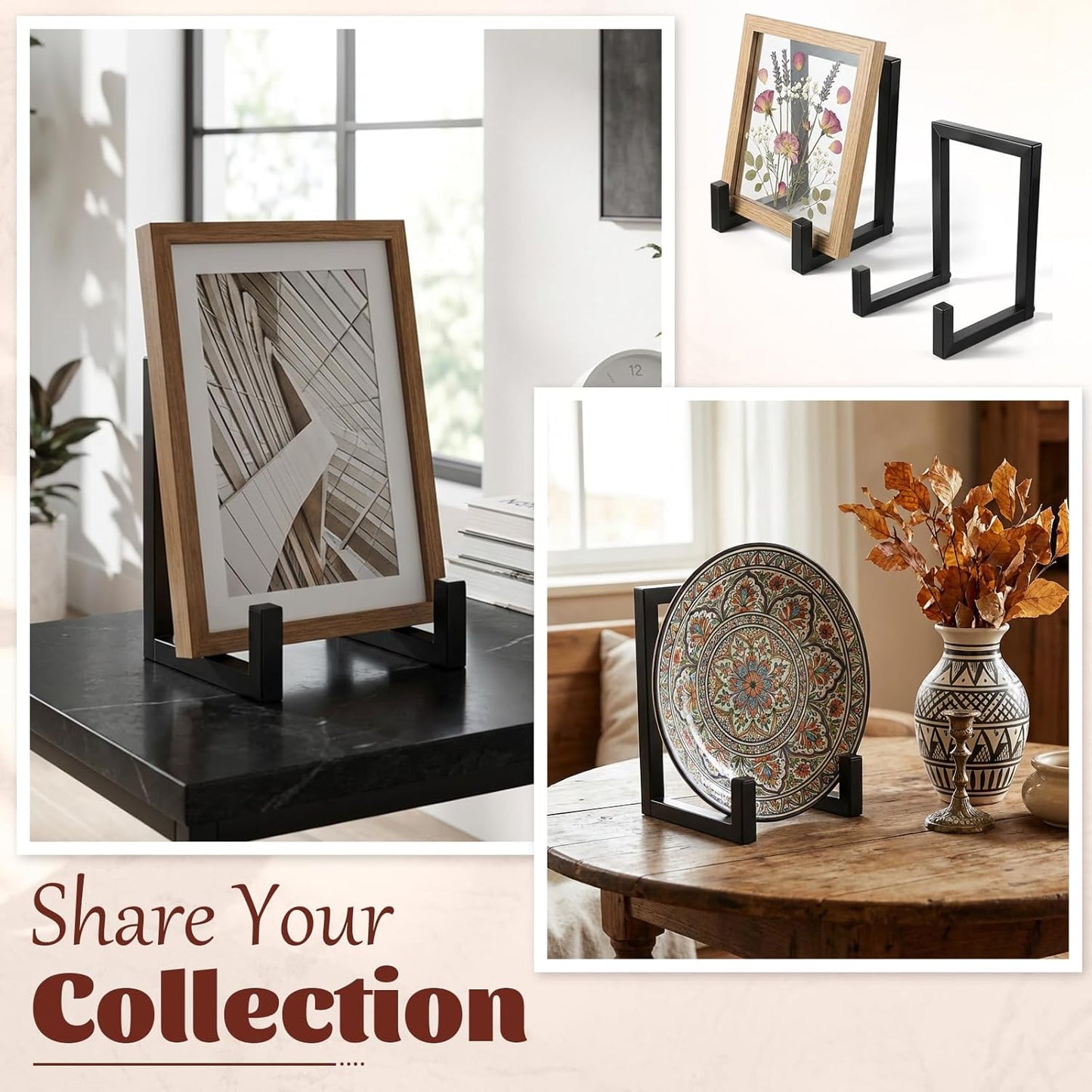 2 PCS Picture Easels for Display Plate Holder Stand, 8 Inch Metal Decorative Plate Holder Tabletop Display for Books, Plates, Photos, Paintings, Crafts and Home Decor-Black