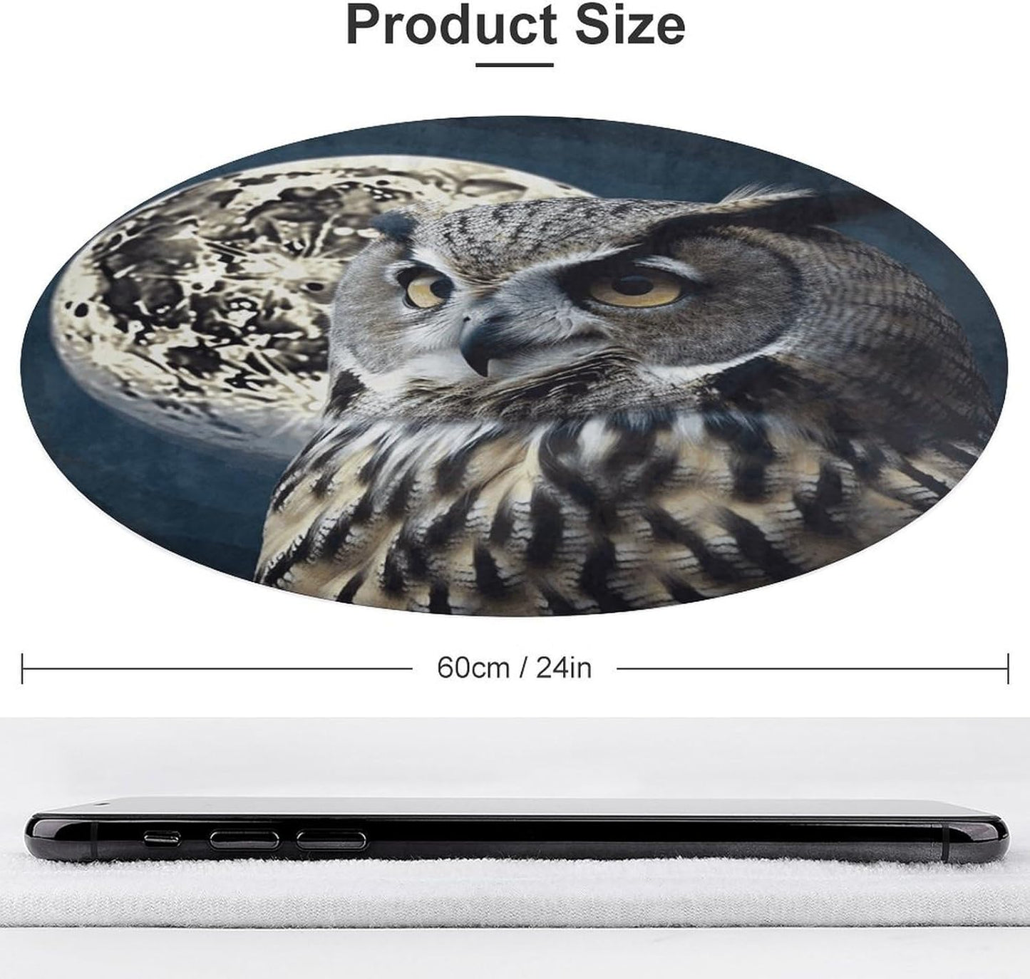 Owl and Moon Circle Rug Retro Luxury Coral Velvet Floor Mat Non Slip Soft Indoor Floor Carpet Comfy Thickened Area Rugs Modern Aesthetic Minimalist Carpets for Home Decor