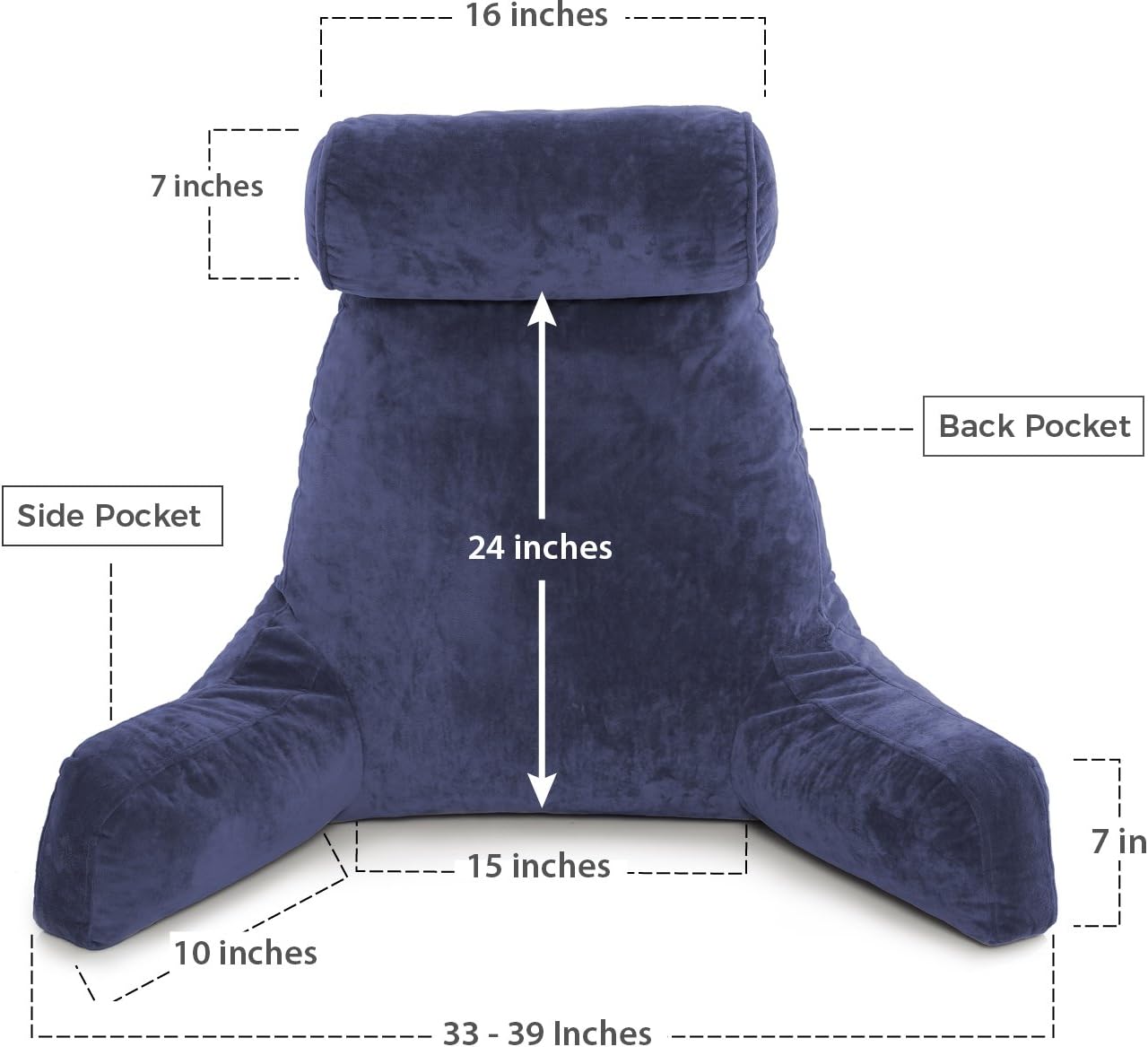 Husband Pillow XXL Cover Only Dark Blue, Cozy Microfiber Bed Rest Pillow Cover with Arms - Array of Colors - Generous Side and Back Pockets for Your Favorite Comfy Reading Pillow
