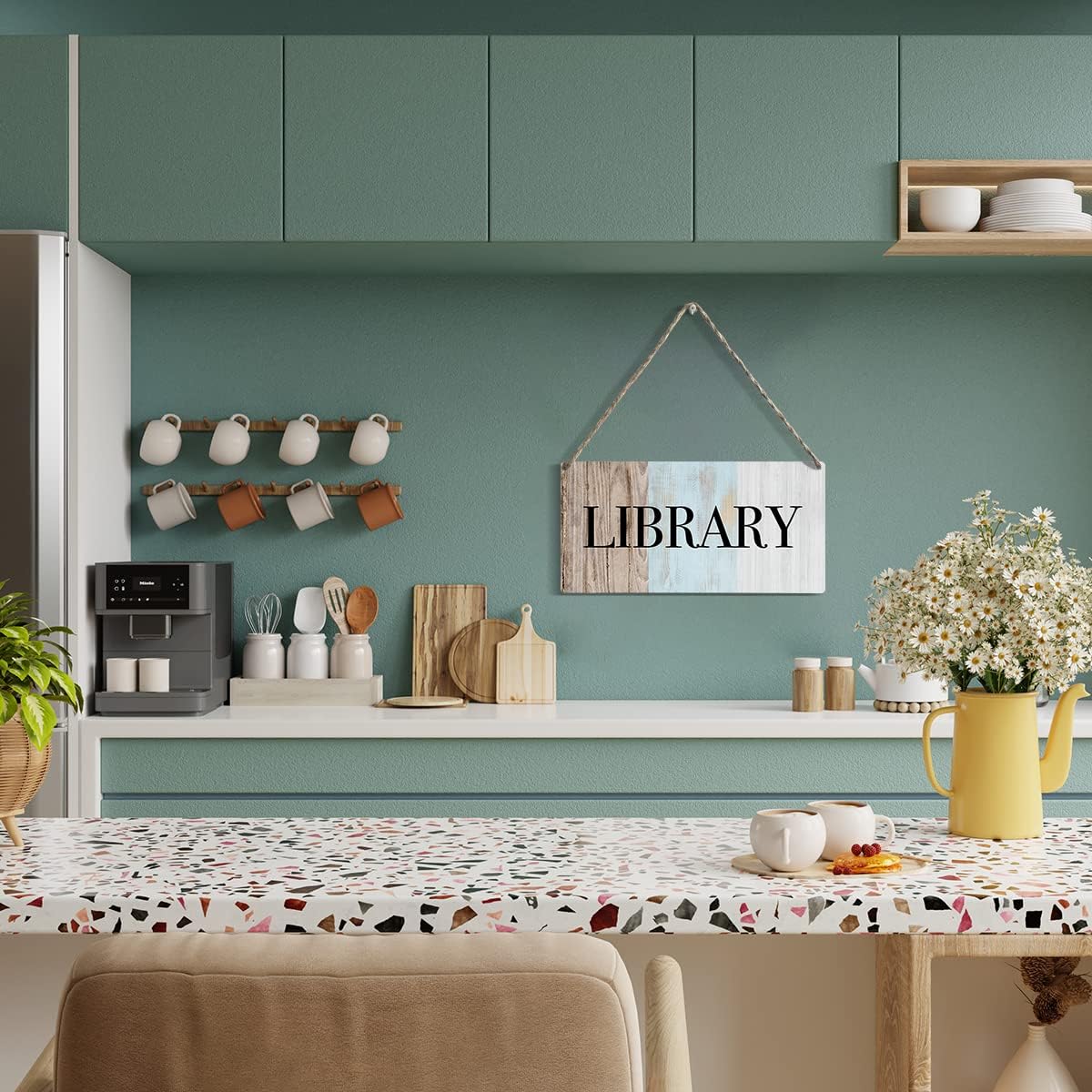 Rustic Wood Sign Library Home Farmhouse Wall Hanging Decor Minimalism Wooden Wall Art Decor Decorative Plaque Sign for Book Lover Kids Room House Front Door Bedroom Outside Room Library Reading Room