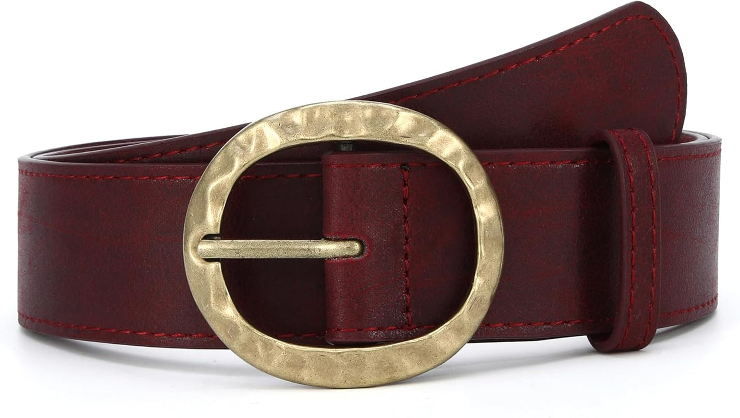 Earnda Western Chunky Belt for Women Jeans Dresses 1.53" Vintage Thick Faux Leather Cowgirl Waist Belts with Retro Buckle