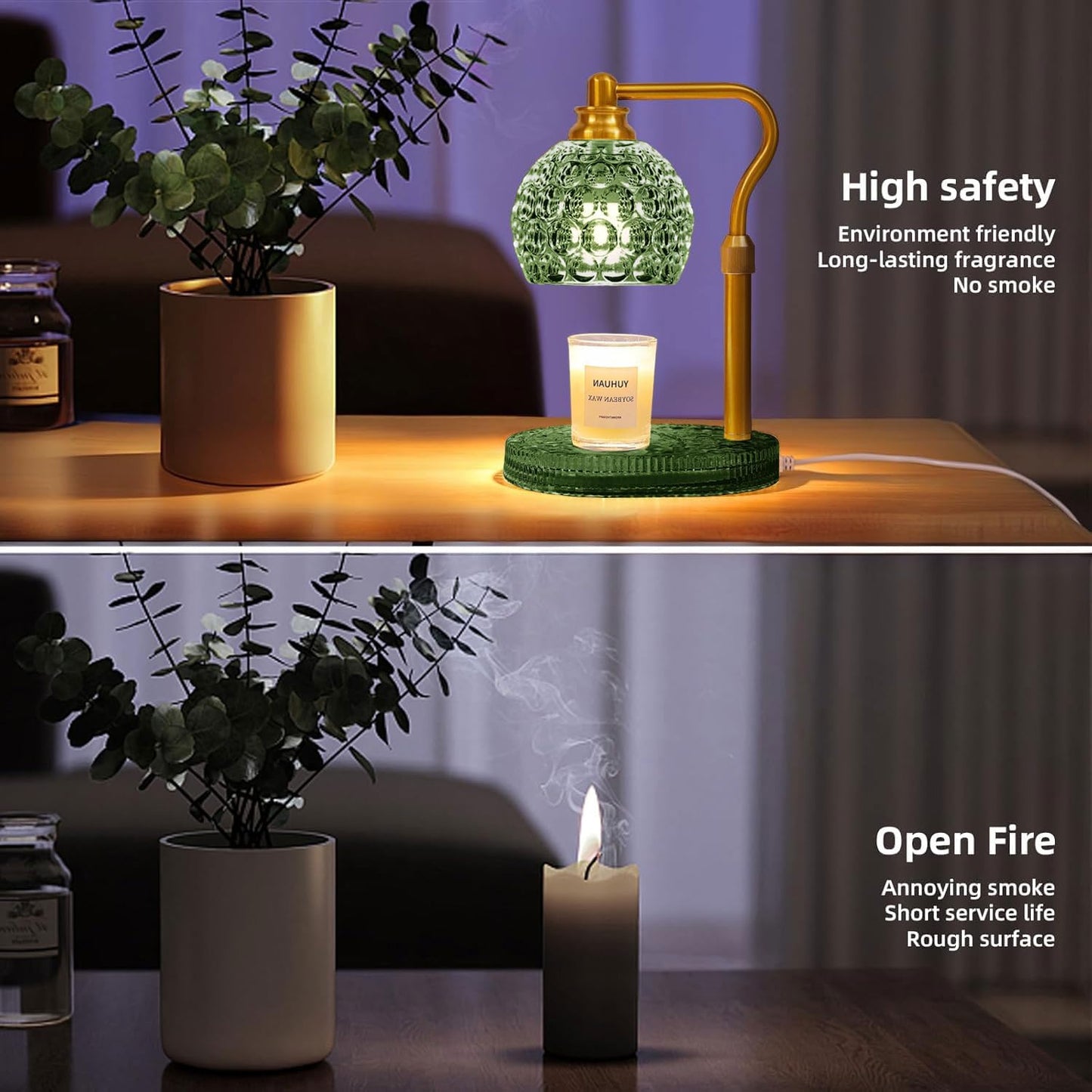 Candle Warmer Lamp with Timer & Dimmer, Glass Lamp Candle Warmer for Jar Candles, UPGRATED with 3 Bulbs, Height Adjustable Electric Wax Warmer for Elegant Home Decor (Sage)