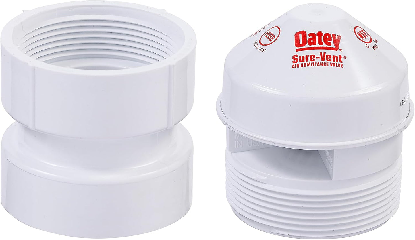 Oatey, 1.5-2", White 39016 Air Admittance Valve with Straight PVC Schedule 40 Adapter Sure-Vent 1.5 in x 2 in. 160 Branch, 24 Stack DFU Capacity