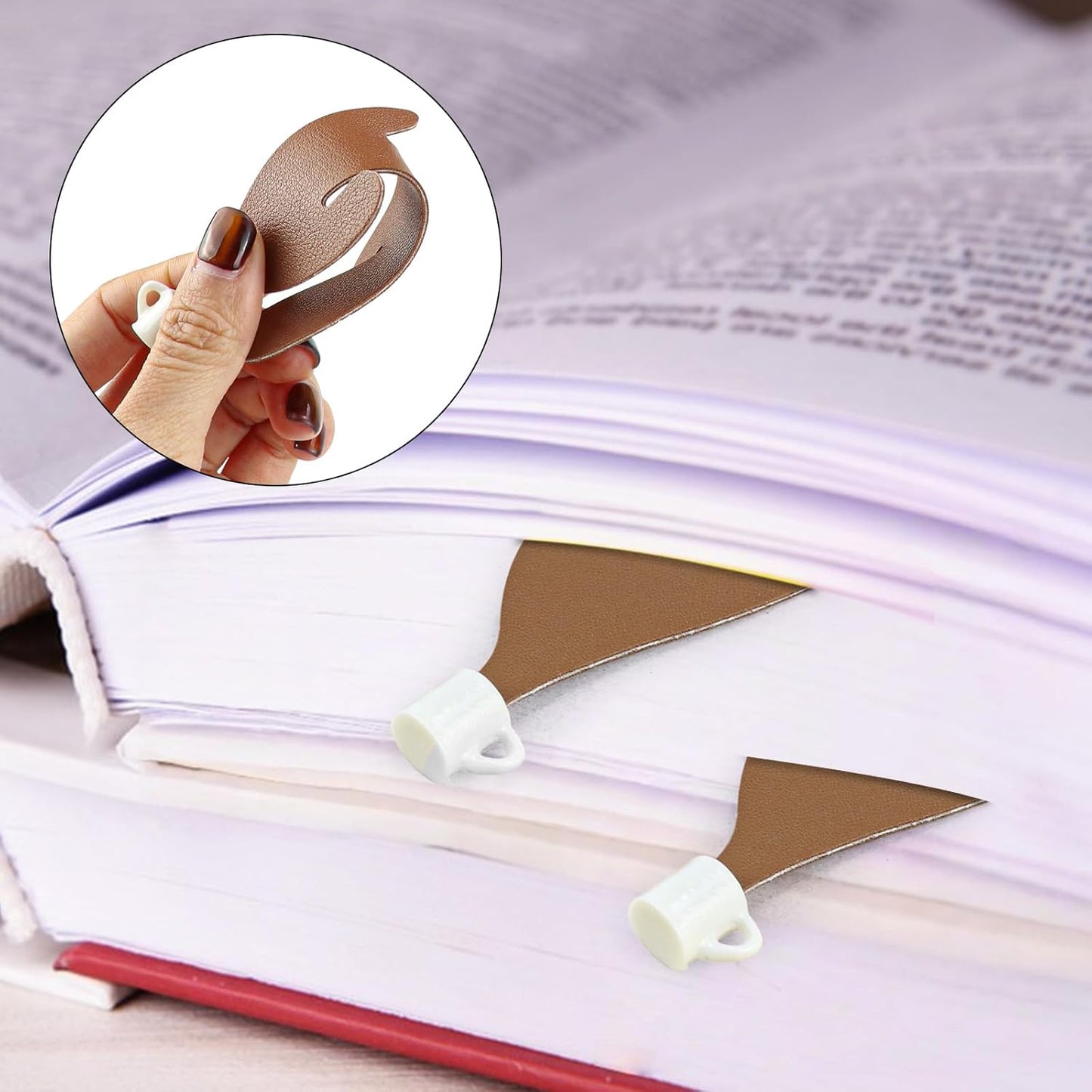 2PC Coffee Bookmark, Spilled Coffee Bookmark Coffee Cup Craft Faux Leather for Book and Coffee Lovers, Bookworm Women Men