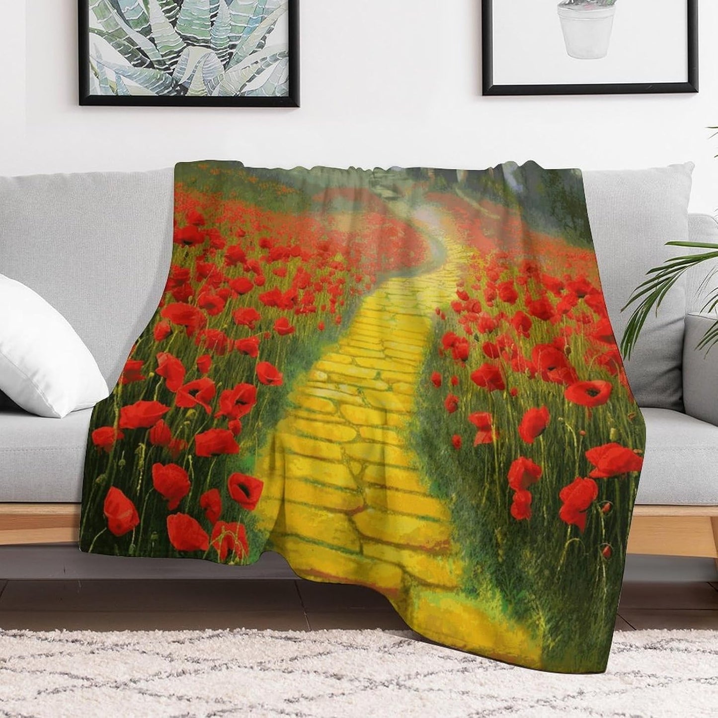 Poppies Field Yellow Brick Road Blanket Super Soft Lightweight Throw Blanket Cute Cozy Warm Bed Blanket Decorative Fuzzy Blanket All-Season Home Decor Gift for Sofa Couch Living Room 60"*80"（150*200cm