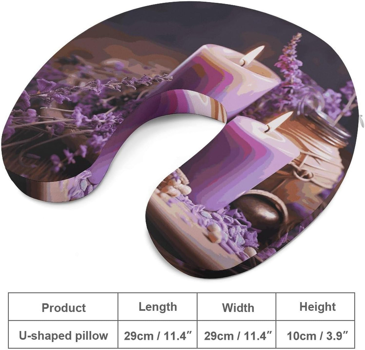 Purple Lavender with Candles Neck Pillow Memory Foam U Shaped Pillows Portable Pillows for Shoulder Travel Head Support Pillow with Concealed Zipper for Airplane Car Home Office