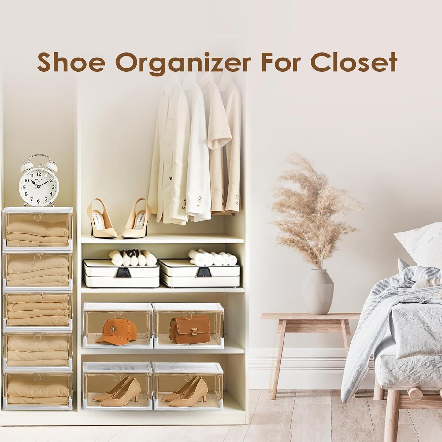 Thicken & Sturdy Clear Shoe Boxes with Magnetic Door, 3 Pack Stackable Multi-functional Shoe Storage, Shoe Organizer for Closet, Space Saving, 360 ° Dustproof & Moisture-proof, Fits Up to US Size 13