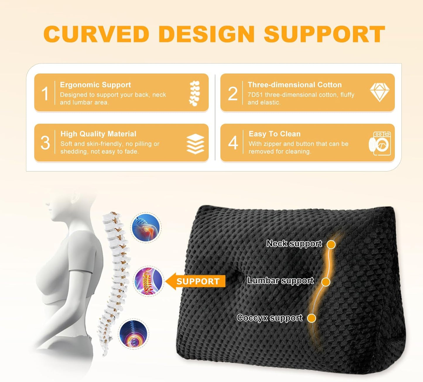 Large Triangular Headboard Wedge Pillow Soft and Supportive Headboard Backrest Positioning Support Bolster Cushion, Bed Wedge Pillow with Removable Cover(Black,Twin,39x8x20inch)
