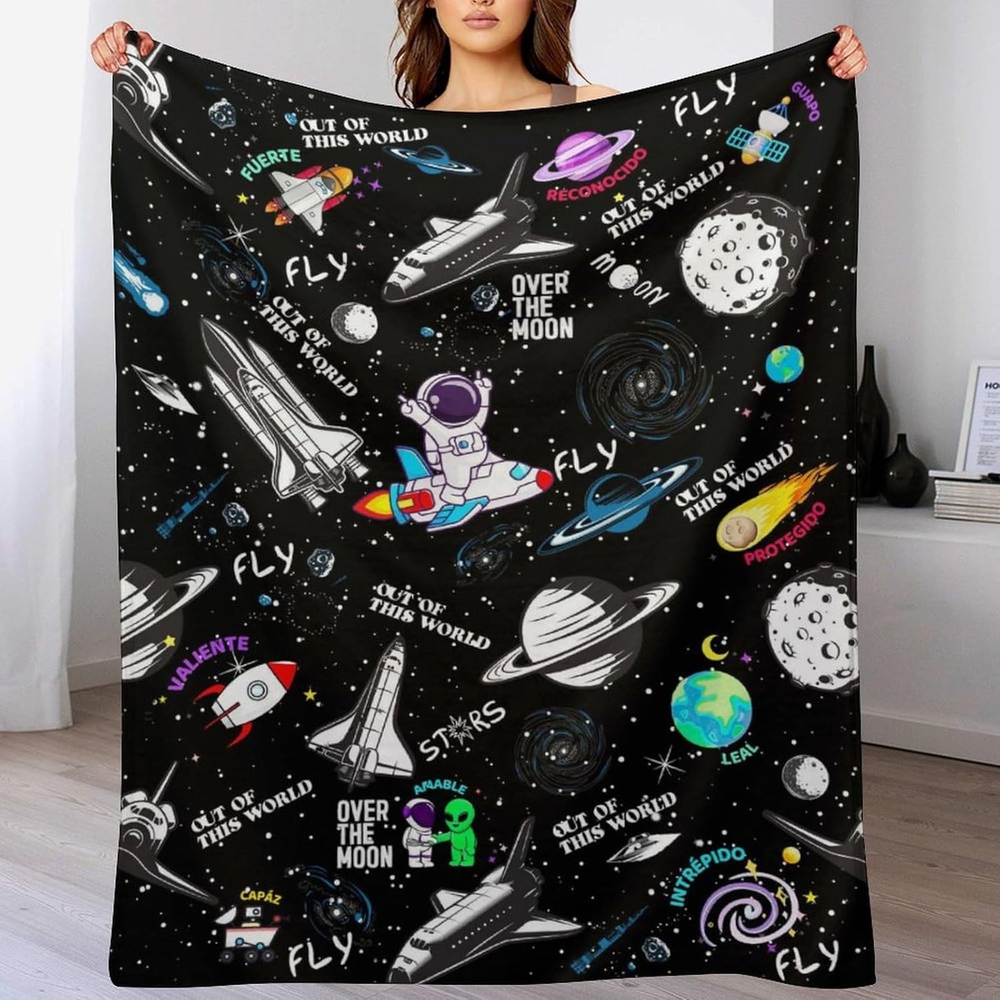 Solar System Throw Blanket - Soft Flannel Blankets for Teens Adults Women Men Planets Lovers - Space Throw Blankets for All Season Lap, Chair, Sofa - 70"x50"