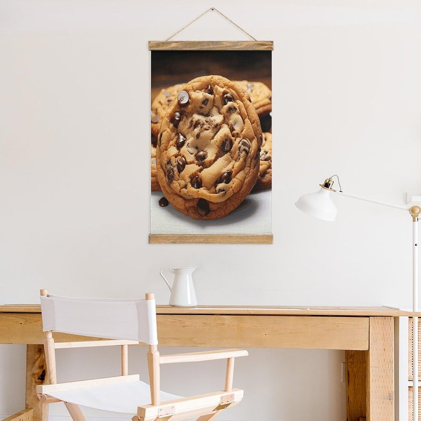 Vintage Chocolate Cookie Poster with Wooden Frame Personalized Linen Hanging Scroll Painting Rustic Wall Hanging Illustrative Modern Artwork Decor for Home Living Room Bedroom Office