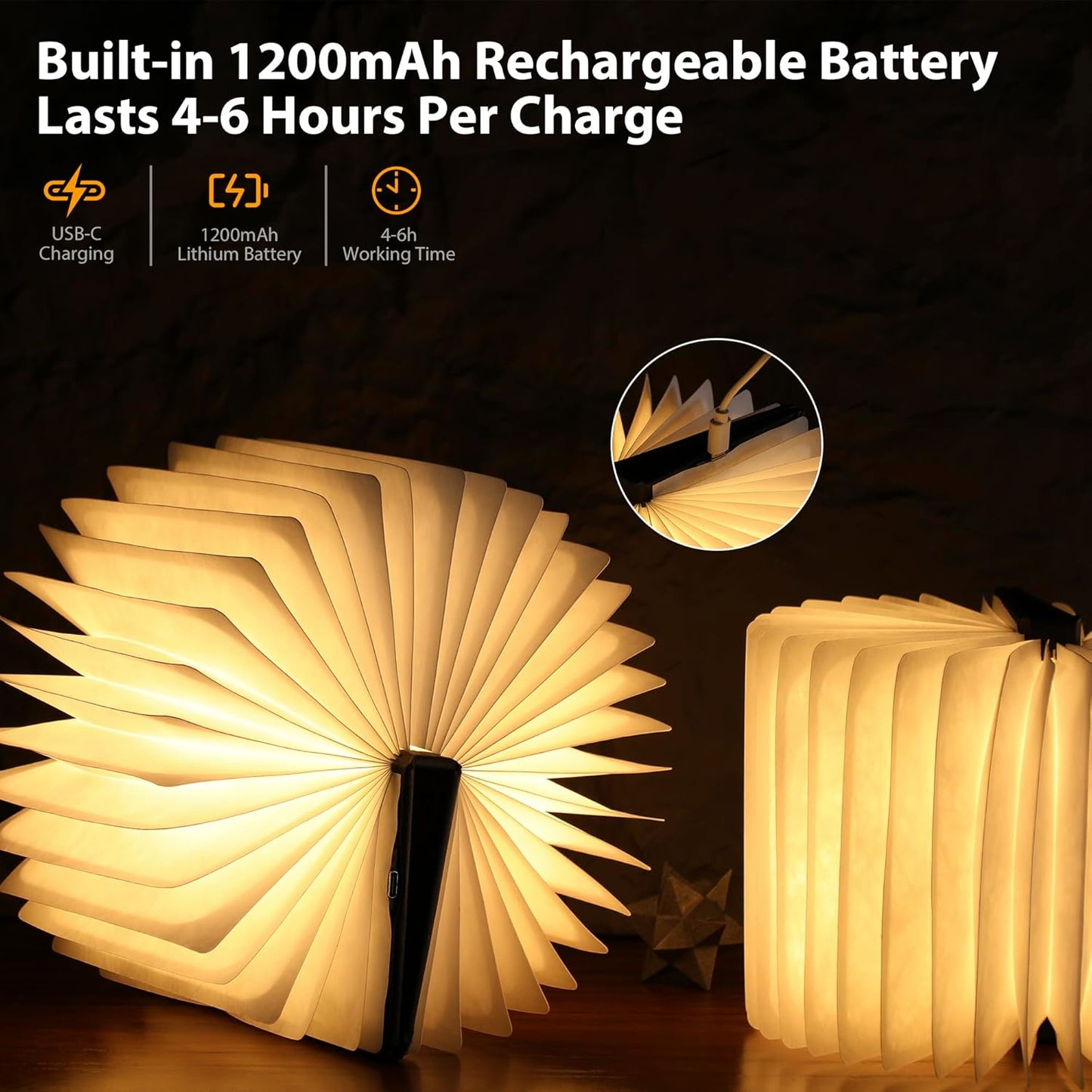 Magic Book Lamp, 3-Color Adjustable Reading Light, Portable Foldable Paper Desk Lamp for Night Reading, 1200mAh Battery,Creative Home Decoration & Ideal Gift for Book Lovers
