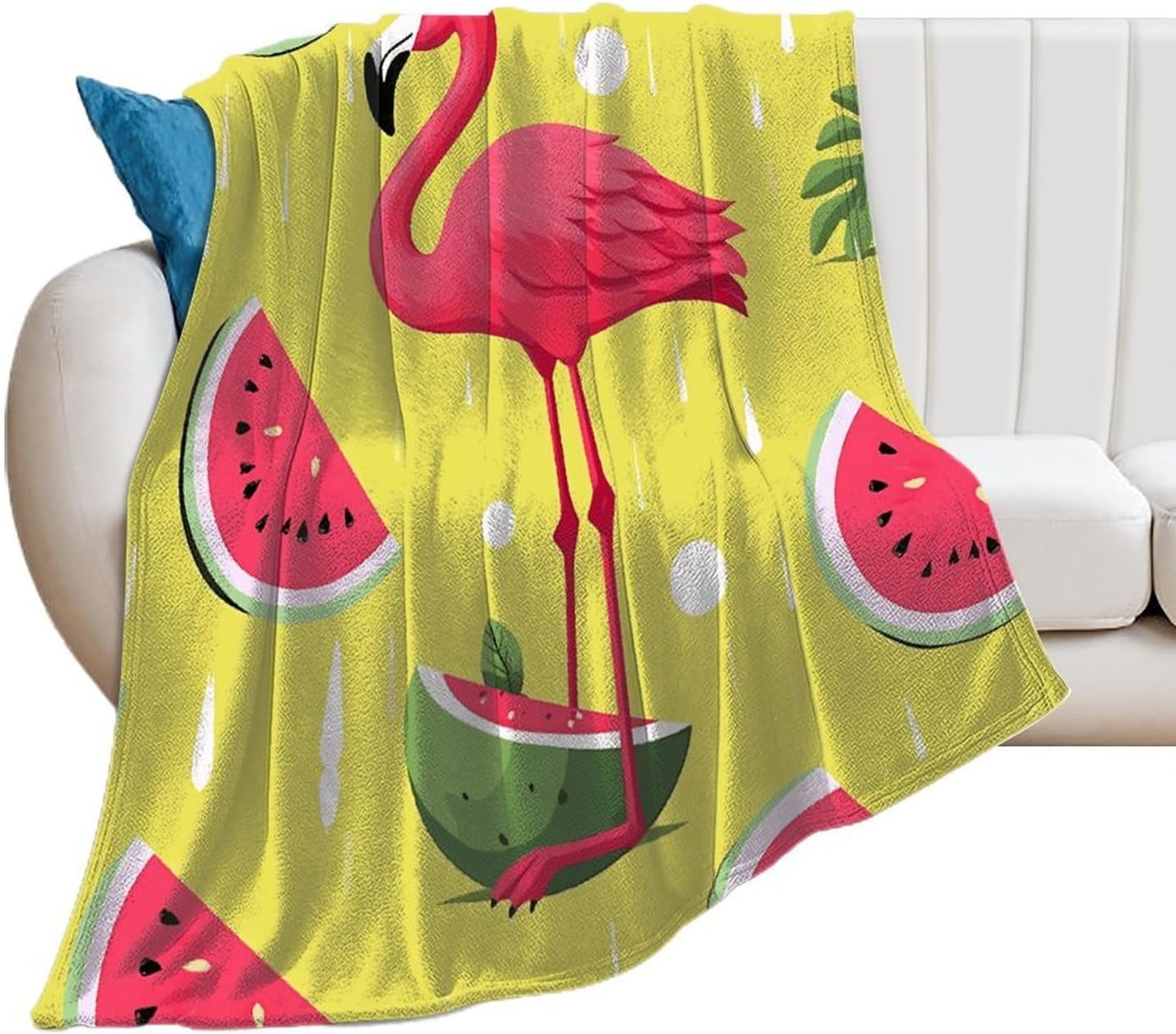 Pink Flamingo And Watermelon Blanket Super Soft Lightweight Throw Blanket Cute Cozy Warm Bed Blanket Decorative Fuzzy Blanket All-Season Home Decor Gift for Sofa Couch Living Room 40"*50" （100*130cm）
