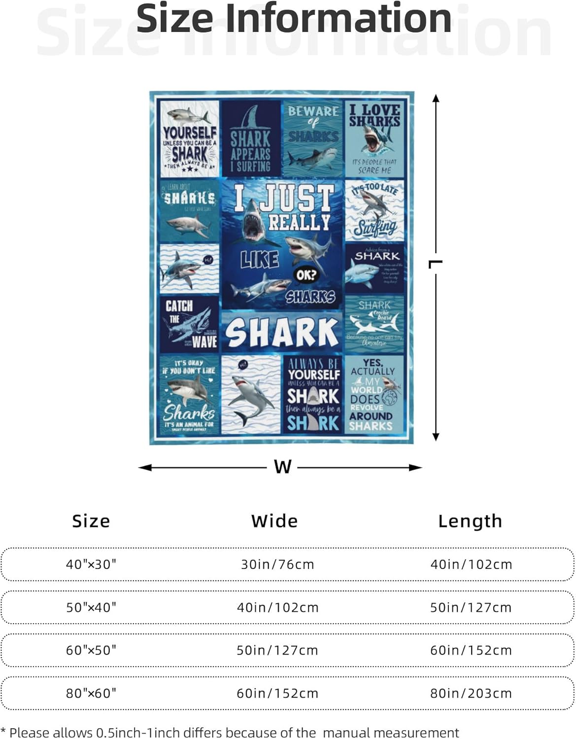 Shark Throw Blanket, Soft Flannel Throw Blanket for Couch, Bed, Travel, Living Room & Home Decor, Cozy Lightweight Warm Fluffy Fuzzy Blankets for Adults Women Girls (Shark, 60"x50")