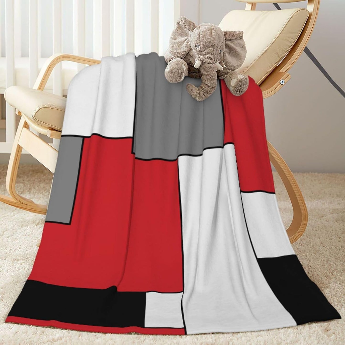Red White Black Grey Geometry Fleece Throw Blanket Ultra Soft Cozy Decorative Flannel Blanket for Home Bed Couch Chair Travel 80x60in