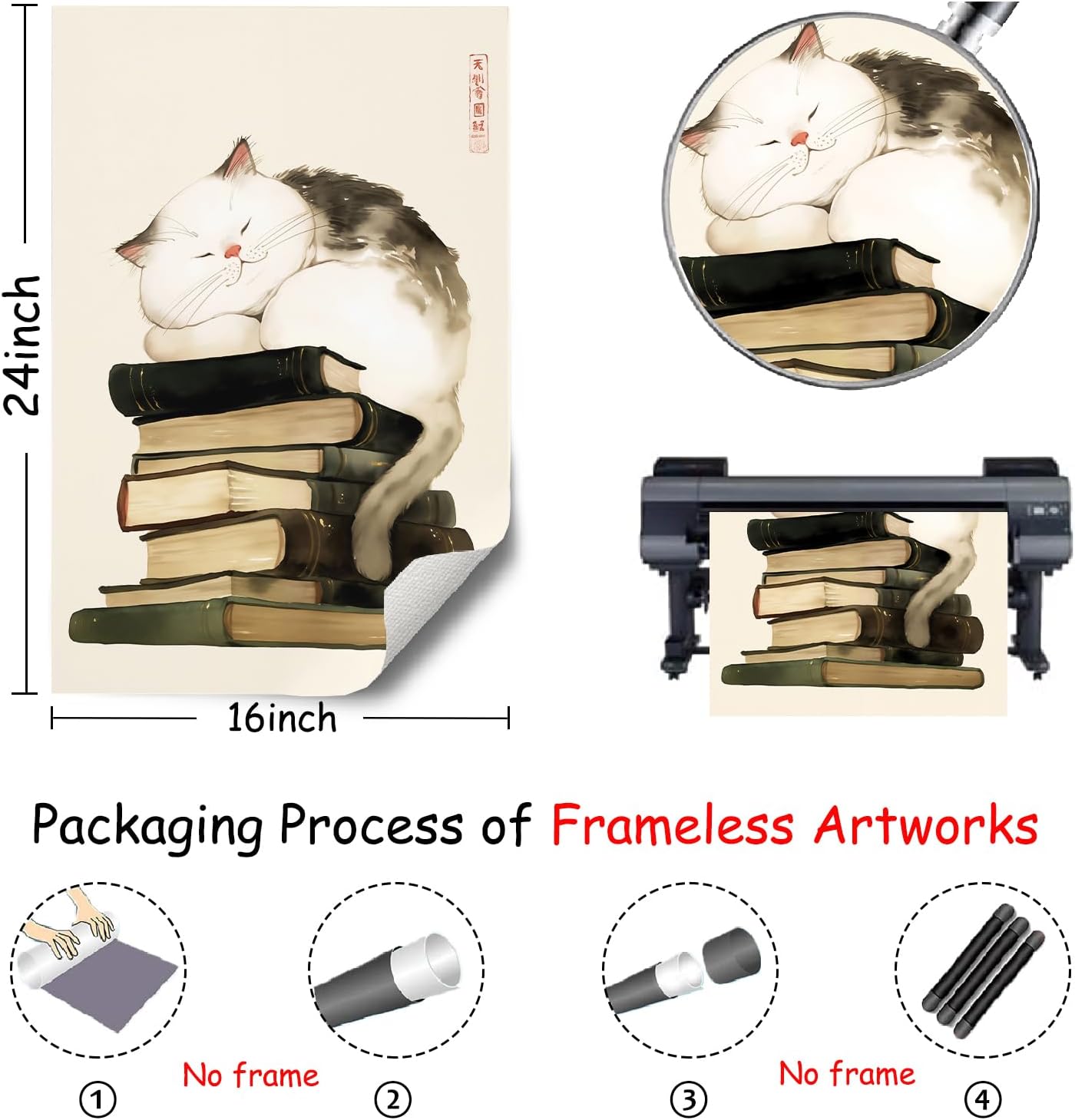 Japanese Vintage Cat Poster Animals Reading Books Poster Japan Painting Cute Cat Print Japanese Animal Wall Art Vintage Book Pictures Japan Aesthetic Posters Watercolor Animal Artwork 16x24in Unframed