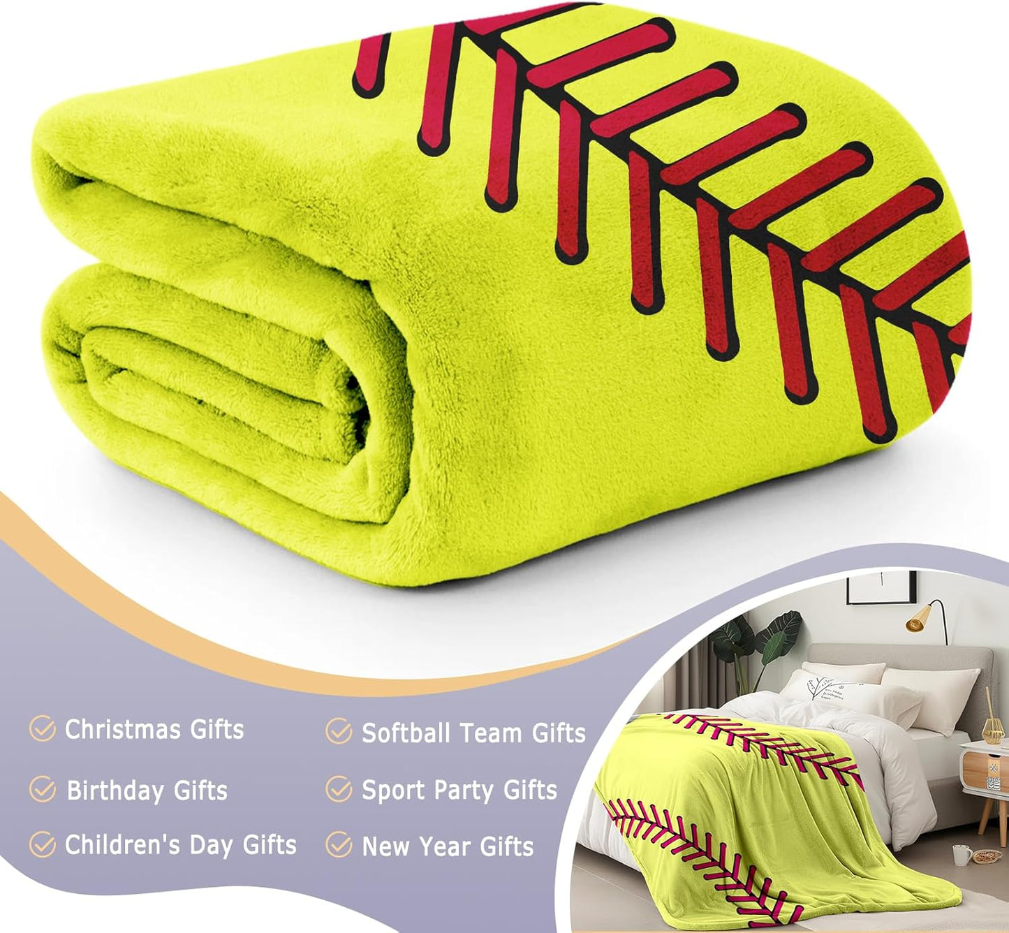 KING DARE Softball Blanket, Softball Gifts for Boys Girls 8-12, Unique Softball Stuff Gifts for Softball Lover, Soft Fleece Softball Throw Blankets for Kids 60x80 Inch