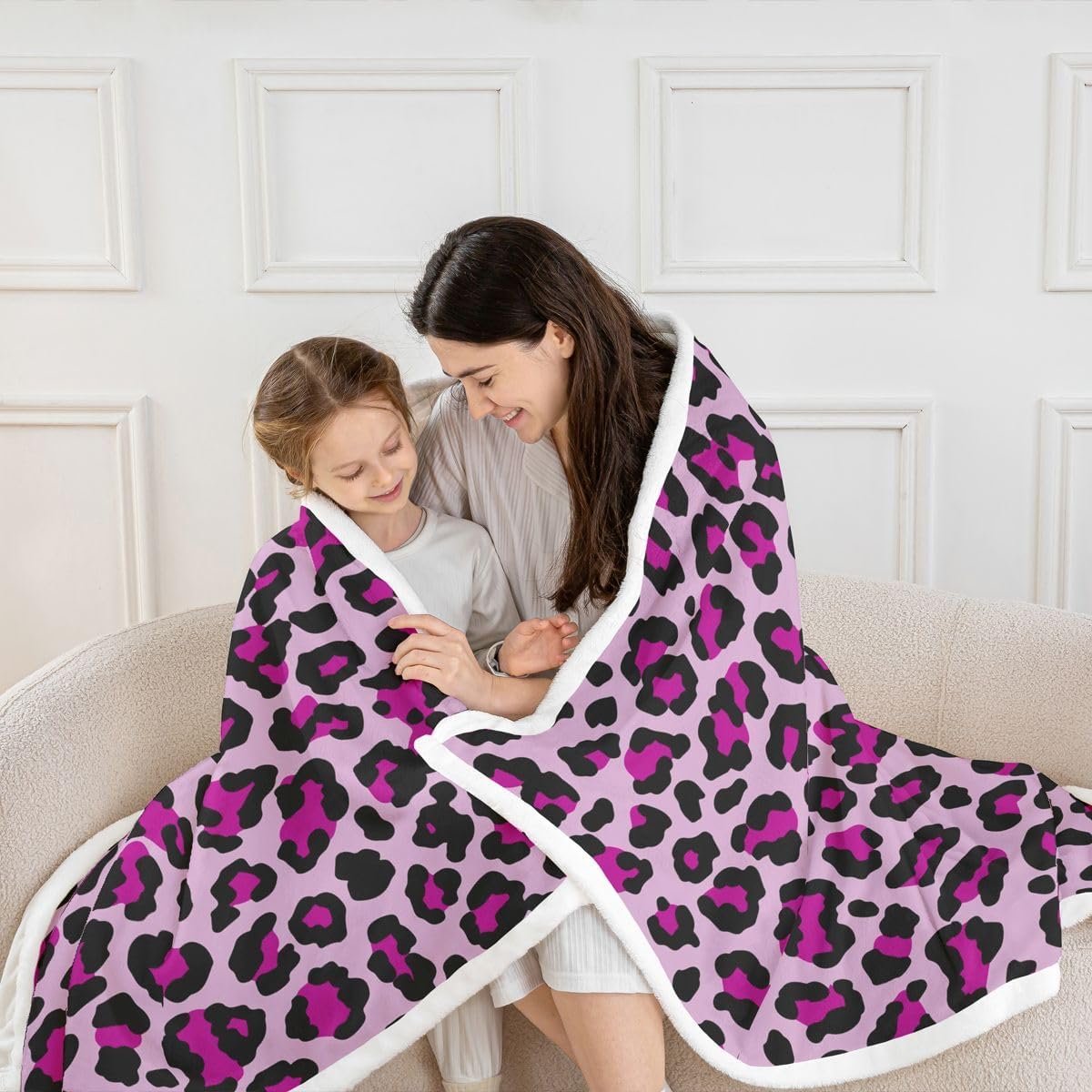 Feelyou Leopard Print Sherpa Throw Blanket for Couch Purple Black Super Soft Cozy Fleece Cheetah Blanket for Winter, Plush Throw Animal Baby 30"x40" Safari All Season