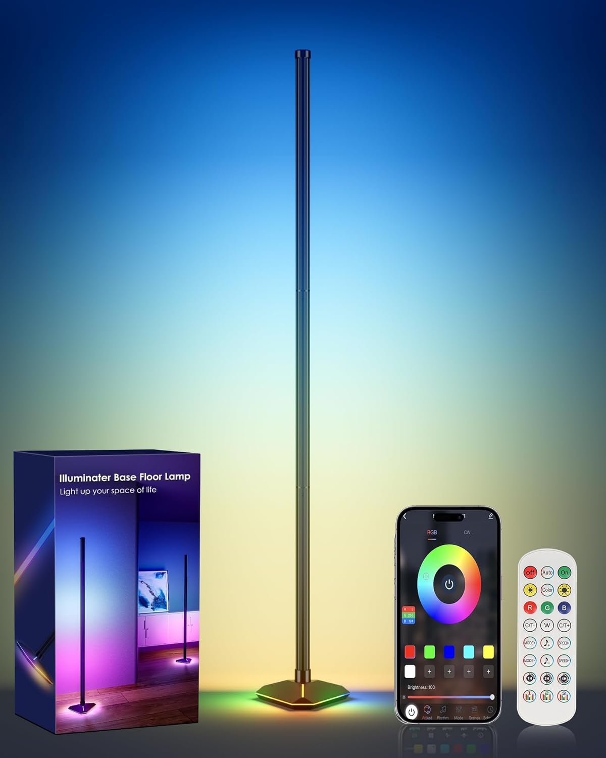 Corner Floor Lamp, RGB LED Corner Lamp with Music Sync, Smart App and Remote Control Color Changing Ambience Light, LED Lamp with 16 Million Colors for Gaming Room, Bedroom, Living Room